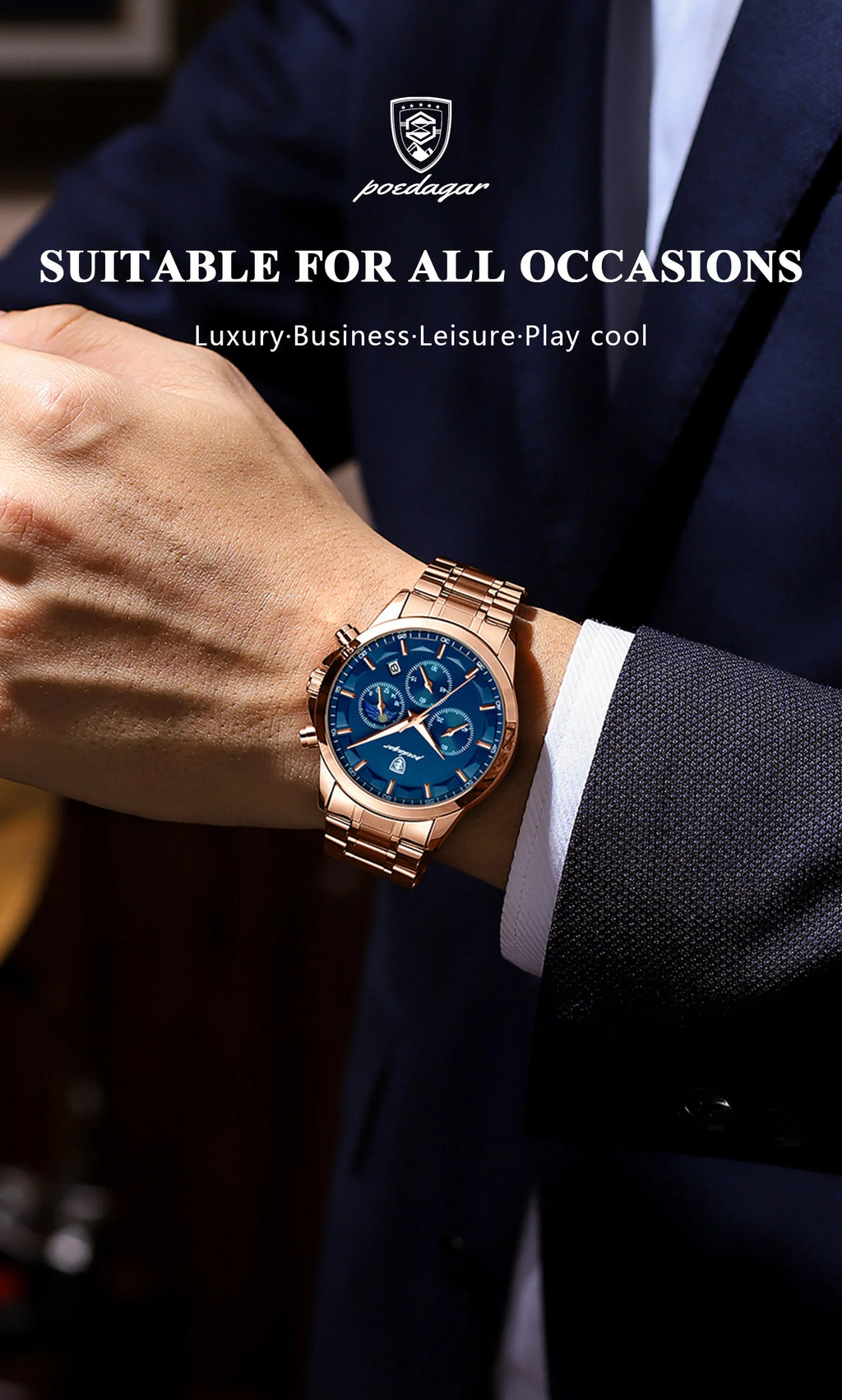 Moon Phase Full Calendar Watch – Luminous Dial with Stainless Steel Bracelet