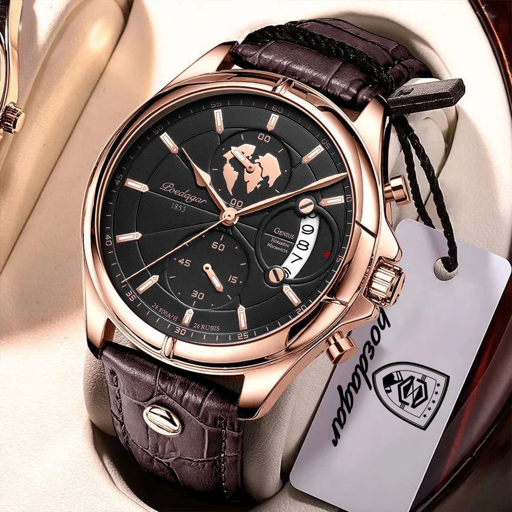 Chronograph Date Watch – Leather Strap with Numberless Dial