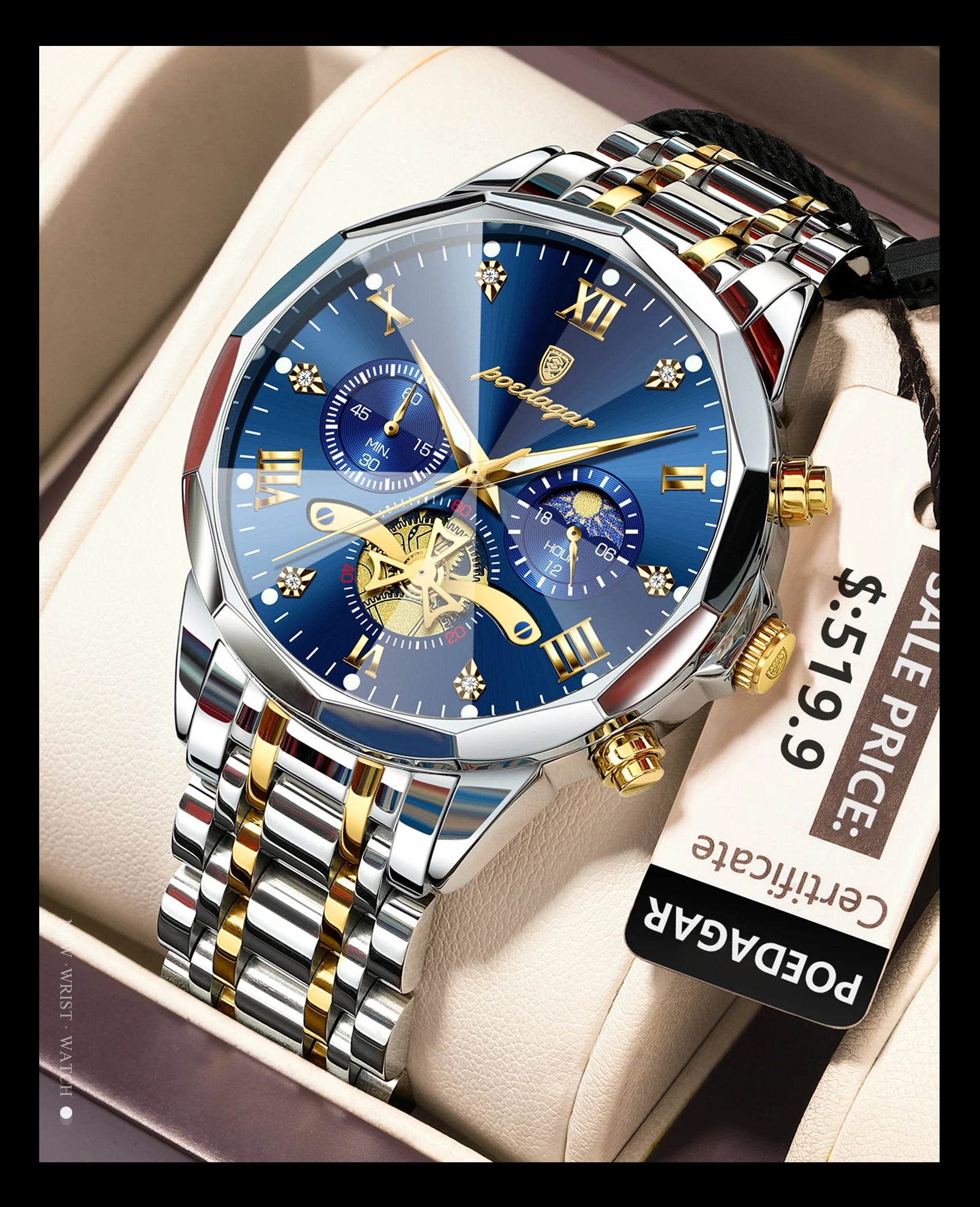 Premium Men's Chronograph Watch – Stainless Steel, Luminous, 3Bar Water‑Resistant