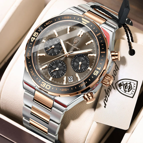Business Chronograph Watch – Stainless Steel, Luminous Dial, Date Display