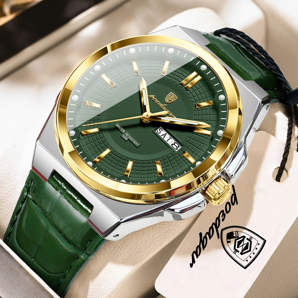 Full Calendar Leather Watch – Luminous Dial with Date & Week Display