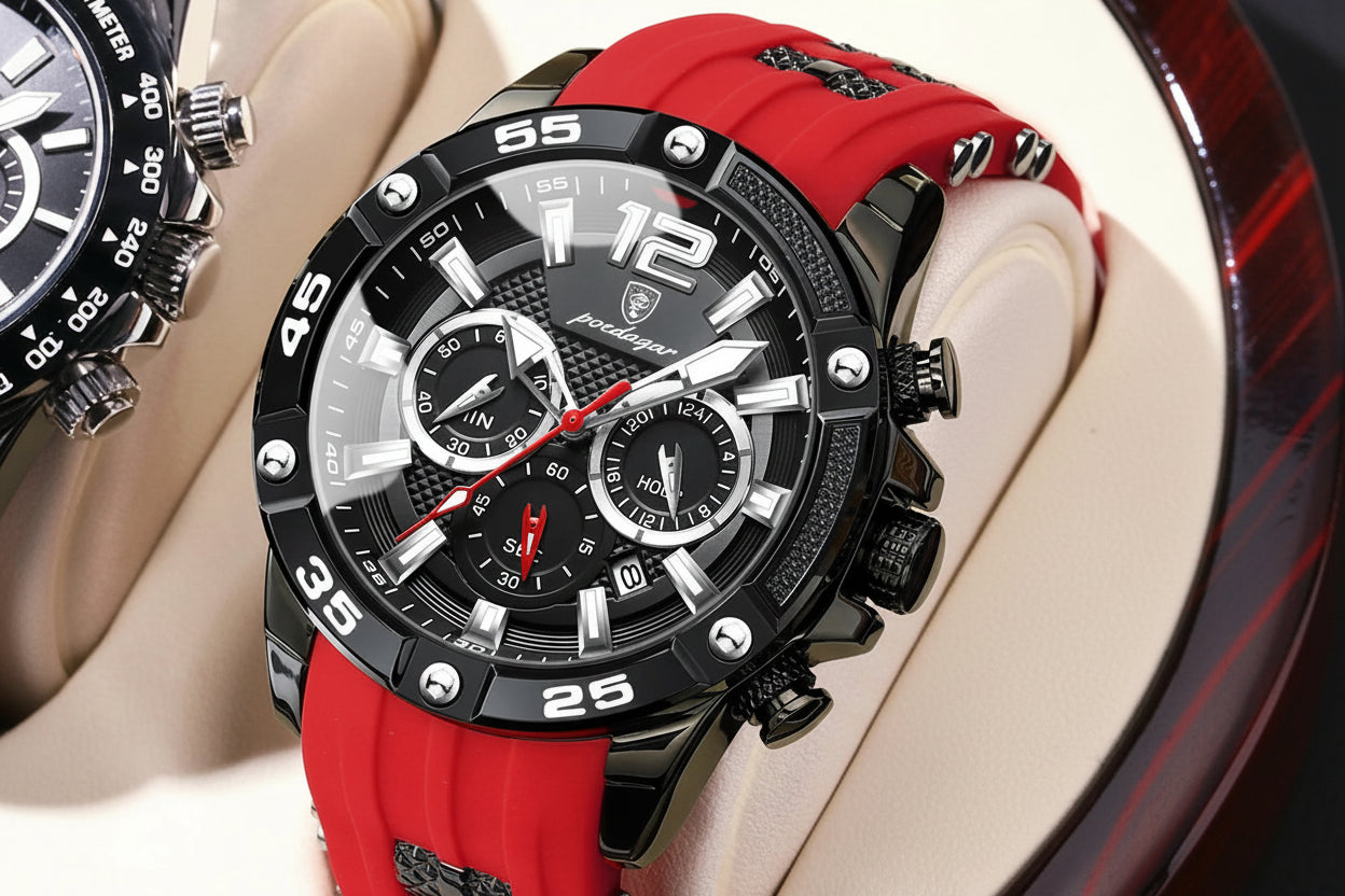 Large Chronograph Sport Watch – Luminous Dial with Silicone Strap & Date