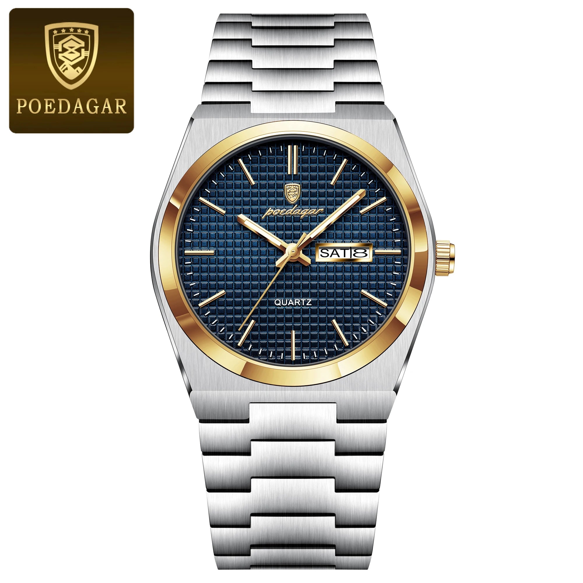 Full Calendar Stainless Steel Watch – Luminous Dial with Hidden Clasp Bracelet