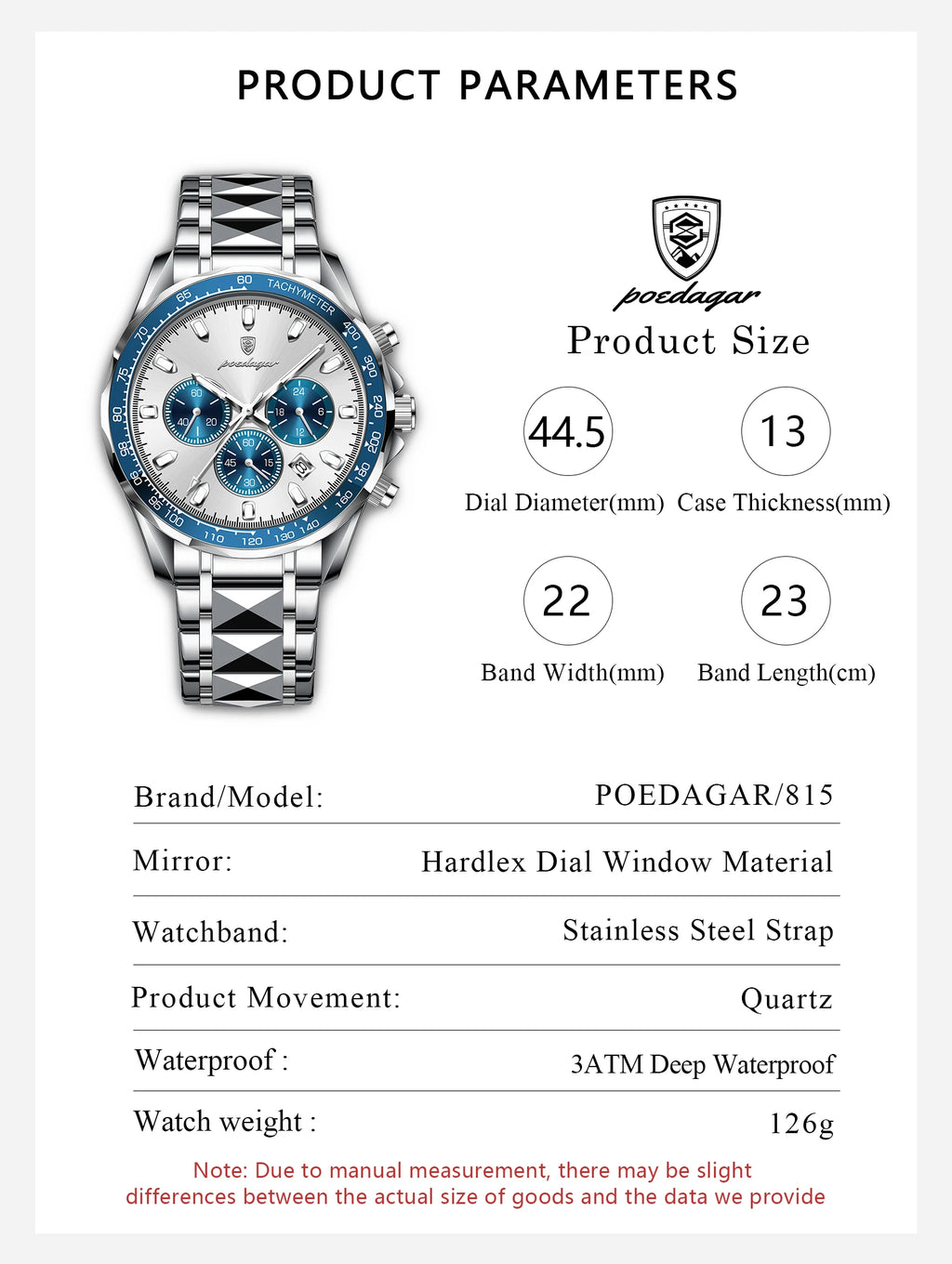 Chronograph Date Watch – Luminous Dial with Hidden Clasp Bracelet