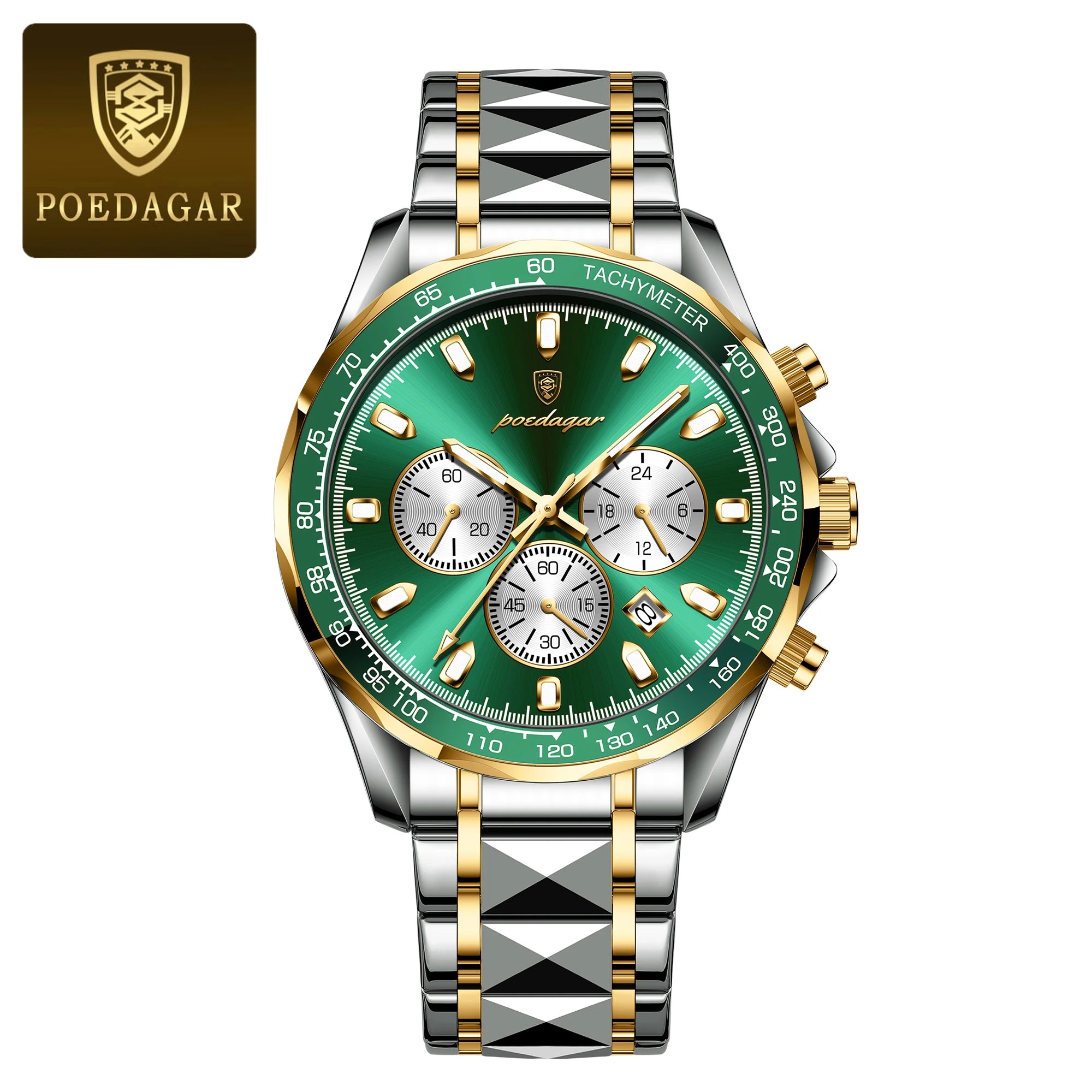 Chronograph Date Watch – Luminous Dial with Hidden Clasp Bracelet