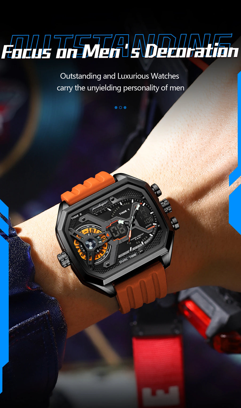 LED Chronograph Sport Watch – Dual Time & Alarm with Silicone Strap