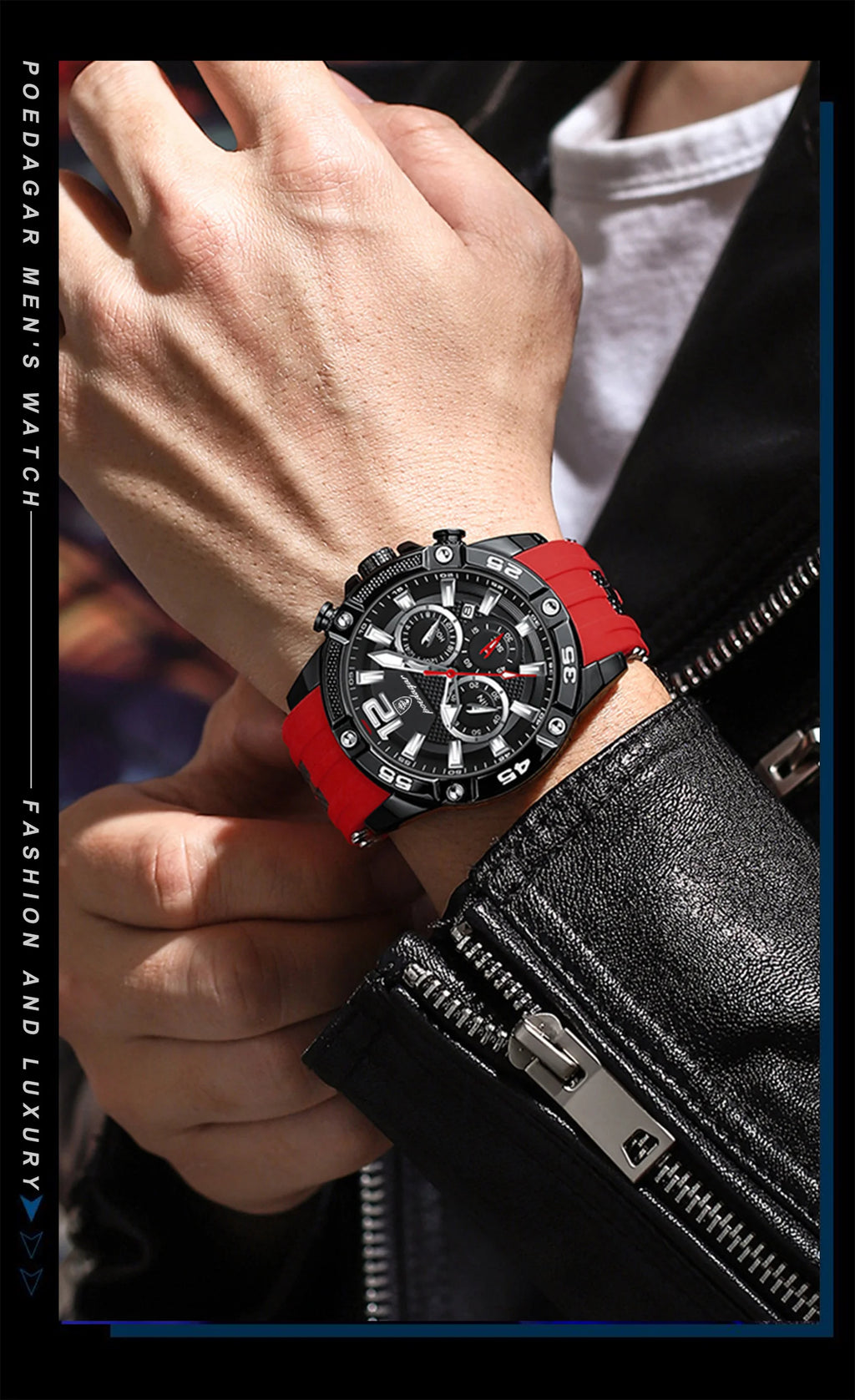 Large Chronograph Sport Watch – Luminous Dial with Silicone Strap & Date