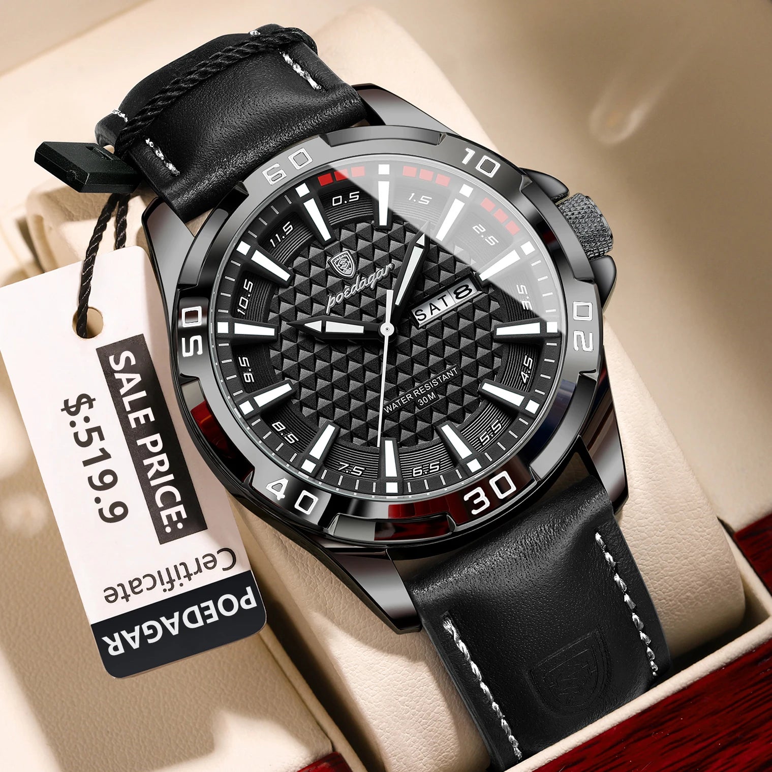 Large Arabic Dial Watch – Full Calendar with Leather Strap