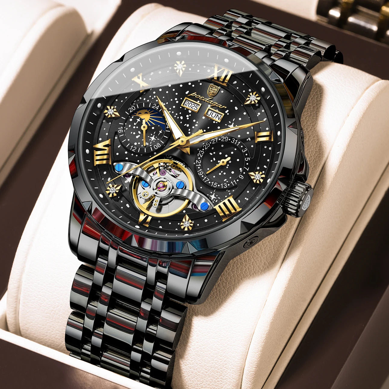 Automatic Skeleton Watch – Roman Numeral Dial with Tourbillon Style