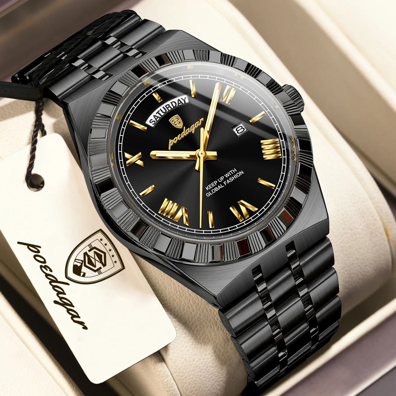 Full Calendar Business Watch – Roman Numeral Dial with Hidden Clasp