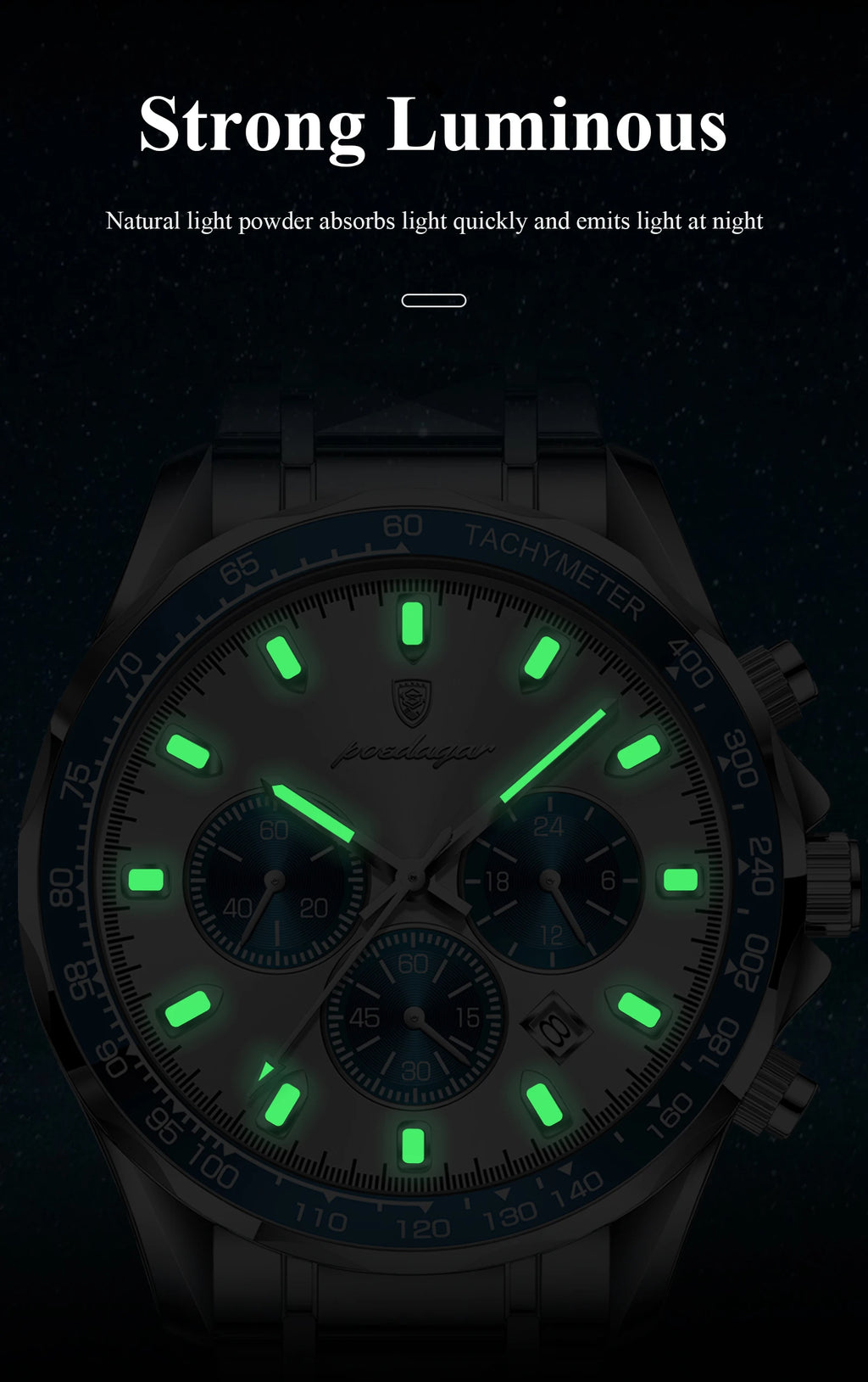 Chronograph Date Watch – Luminous Dial with Hidden Clasp Bracelet