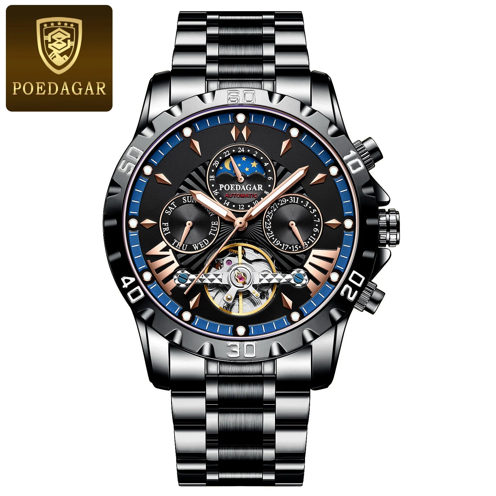 Automatic Skeleton Watch – Tourbillon Style with Full Calendar & Sapphire Crystal