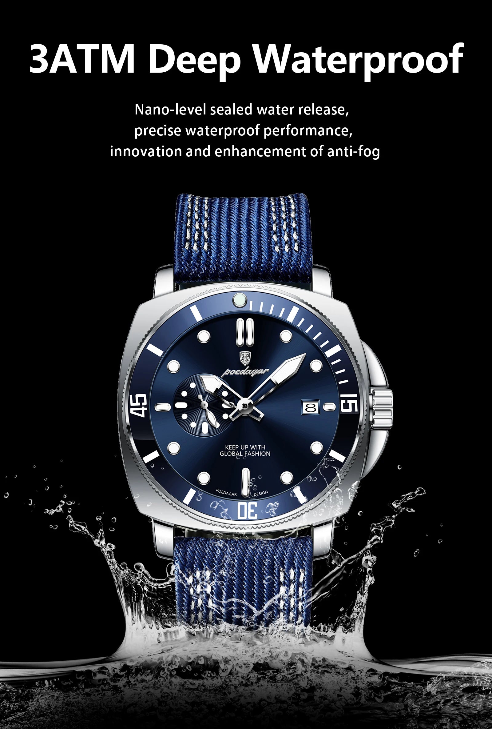 Nylon Strap Business Watch – Luminous Dial with Date & Hidden Clasp