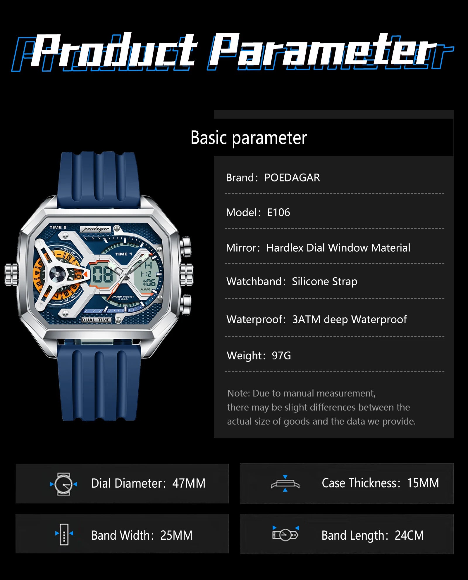 LED Analog-Digital Chronograph Watch – Dual Time & Alarm with Silicone Strap