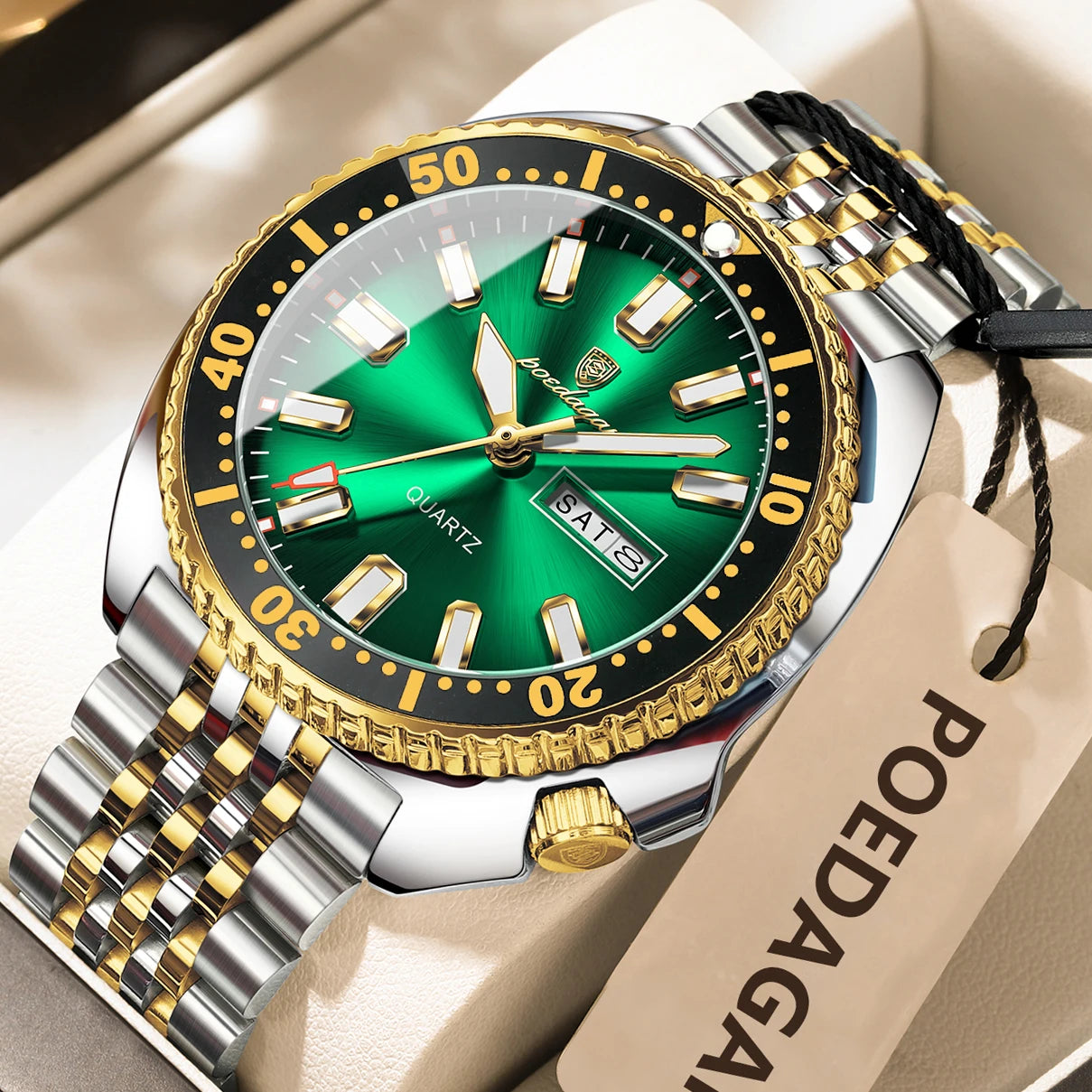 Large Full Calendar Watch – Luminous Dial with Hidden Clasp Bracelet