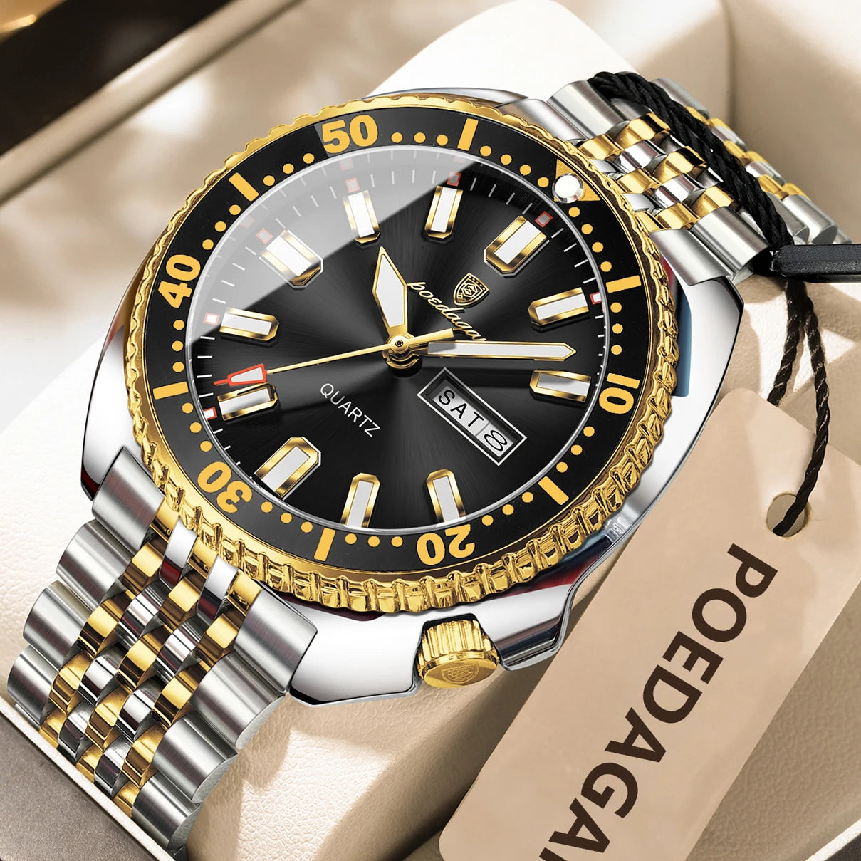 Large Full Calendar Watch – Luminous Dial with Hidden Clasp Bracelet