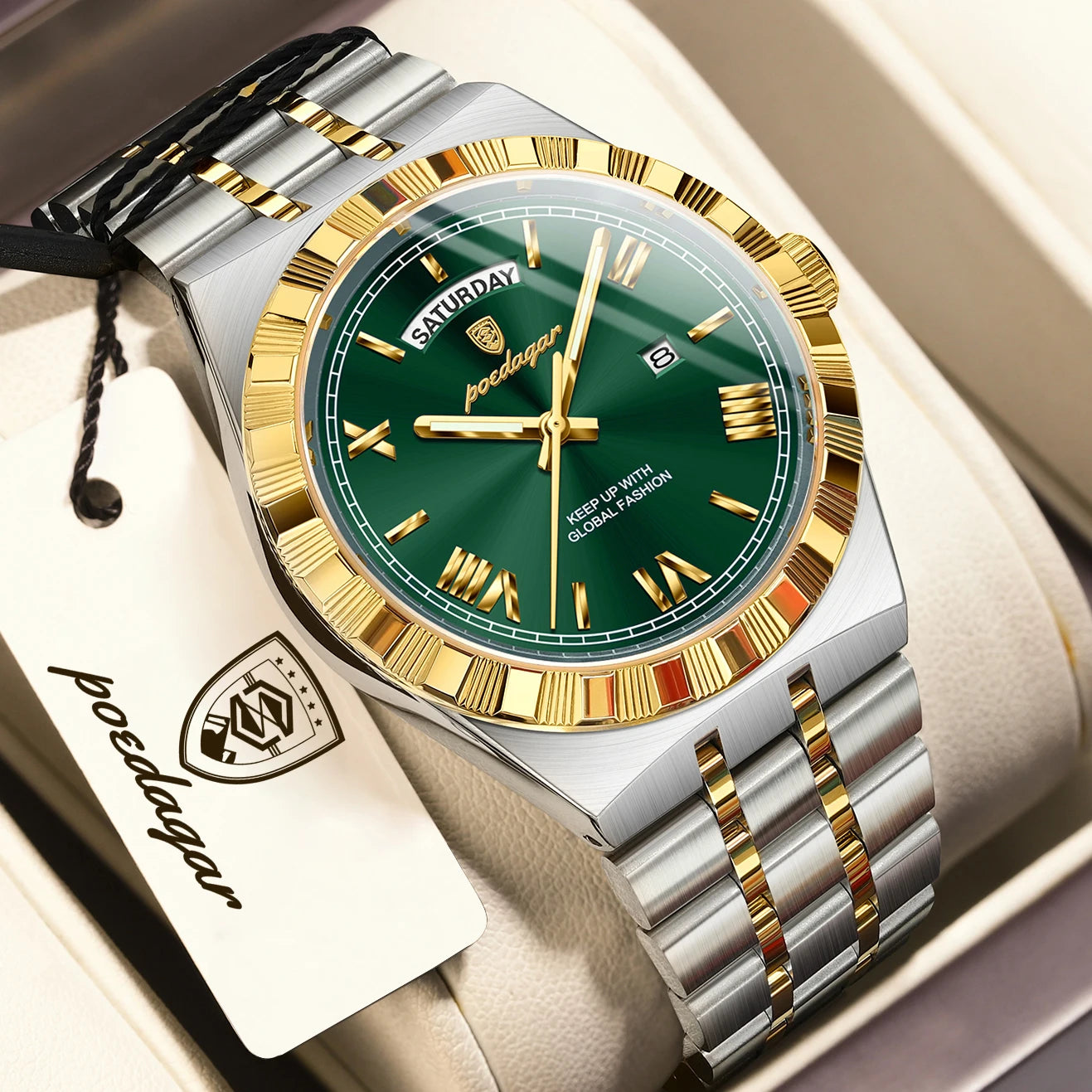 Full Calendar Business Watch – Roman Numeral Dial with Hidden Clasp
