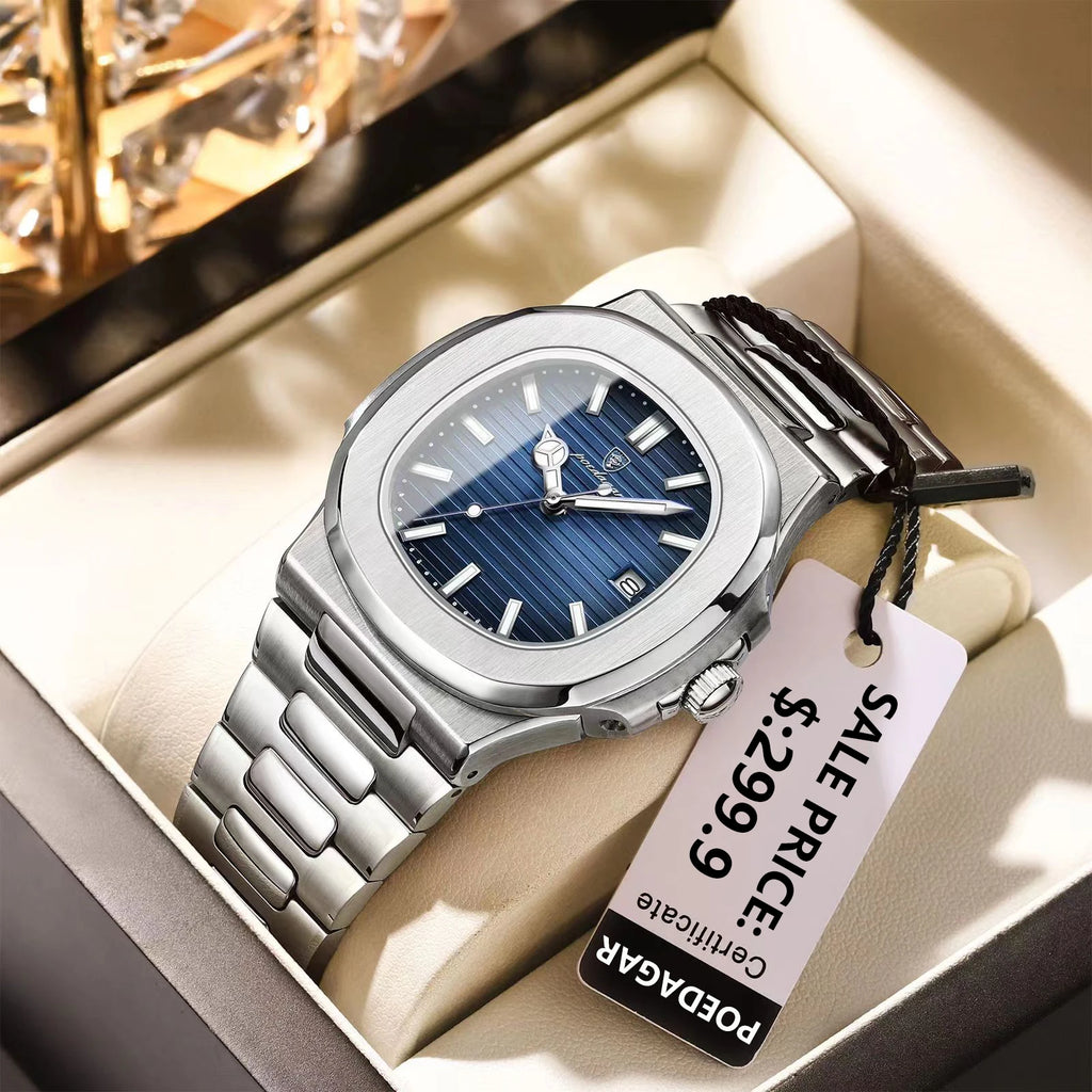 Men's Square Quartz Watch – Waterproof, Luminous, Date