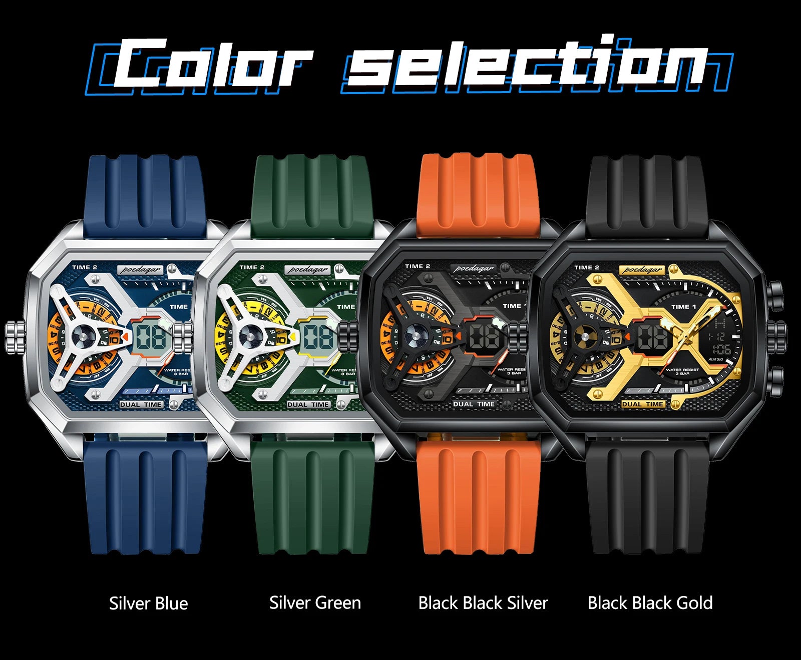 LED Analog-Digital Chronograph Watch – Dual Time & Alarm with Silicone Strap