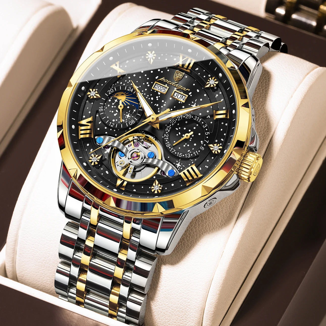 Automatic Skeleton Watch – Roman Numeral Dial with Tourbillon Style