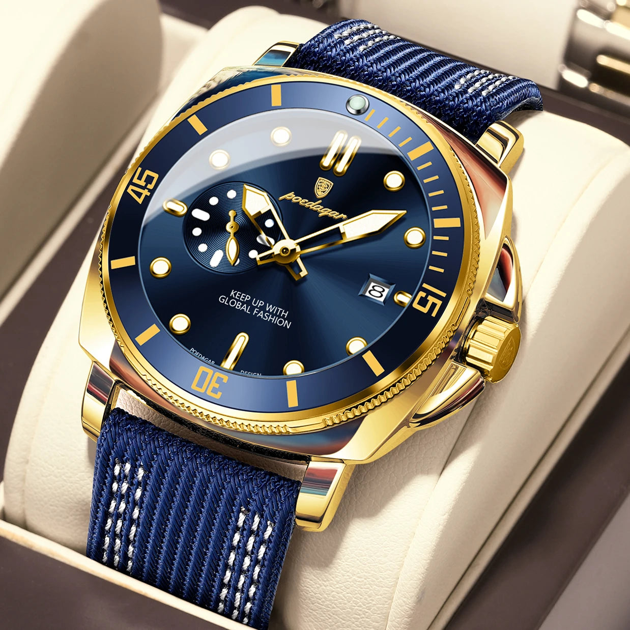 Nylon Strap Business Watch – Luminous Dial with Date & Hidden Clasp
