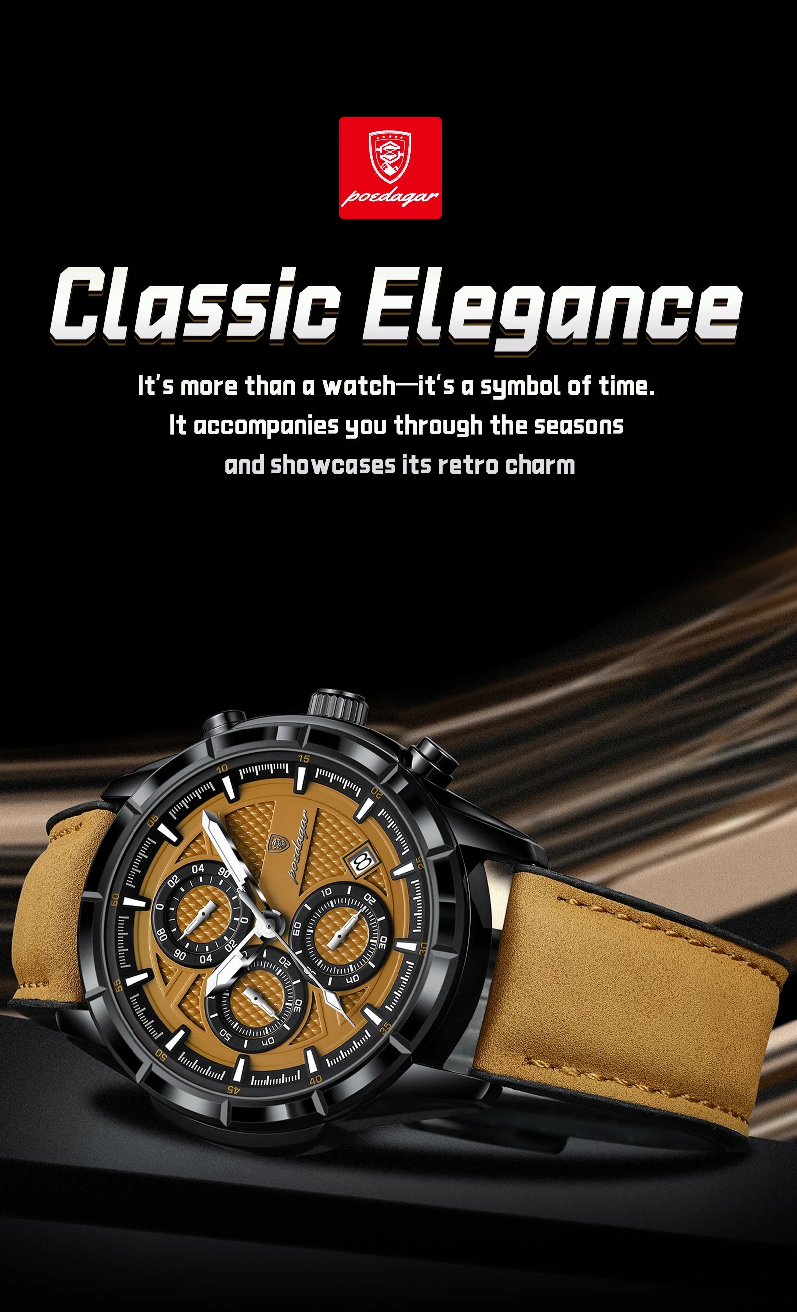 Large Chronograph Watch – Arabic Dial with Leather Strap & Date
