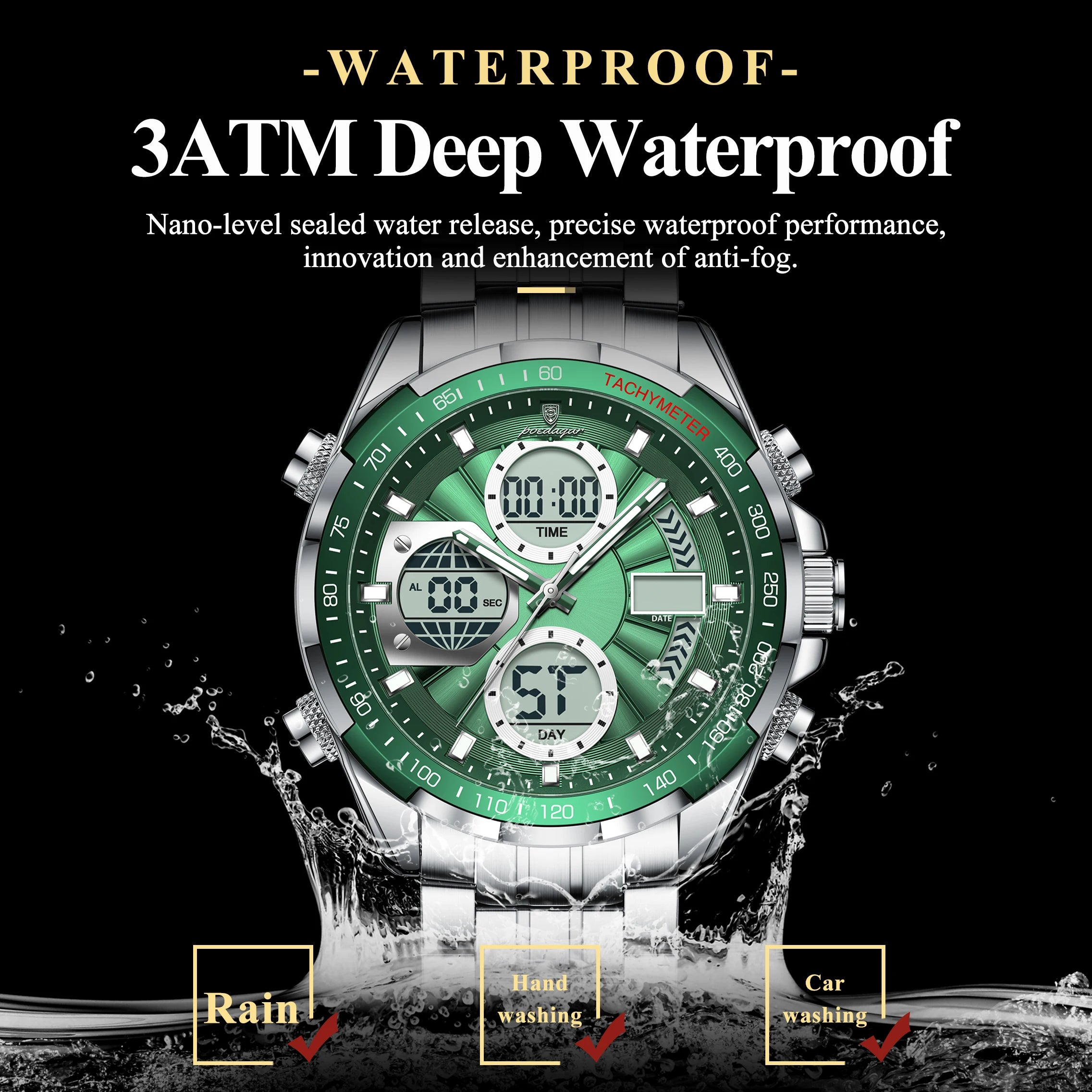 Dual Time Chronograph Watch – Analog-Digital Display with LED & Full Calendar