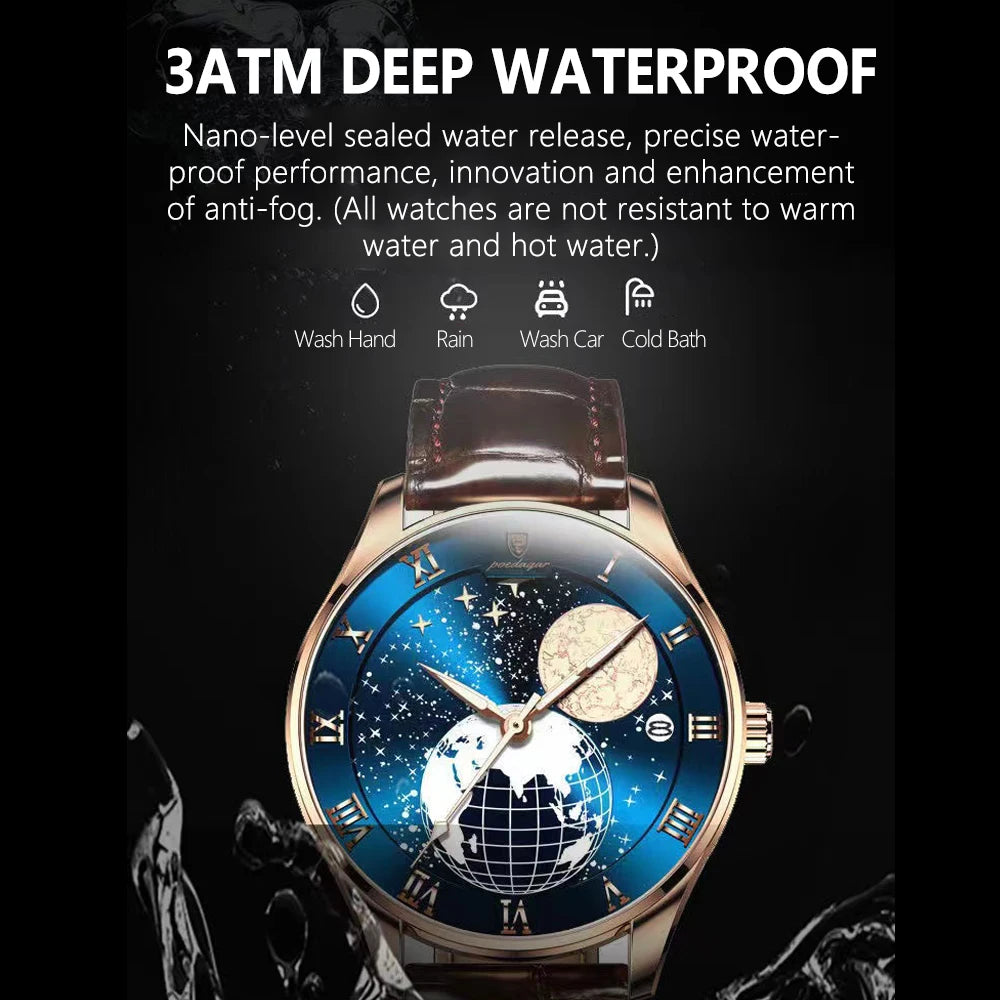 Roman Numeral Full Calendar Watch – Stainless Steel Bracelet with Stopwatch