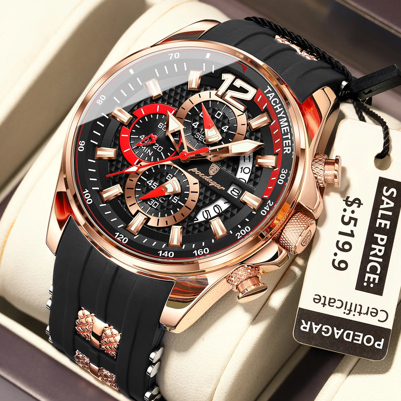 Chronograph Sport Watch – Large Arabic Dial with Silicone Strap & Full Calendar
