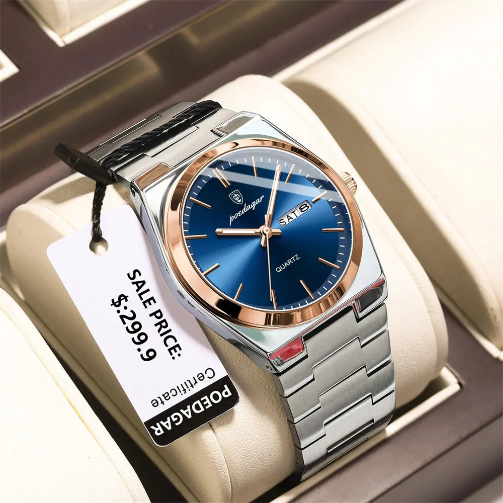 Minimalist Sport Watch – Full Calendar, Luminous Markers & Metal Strap