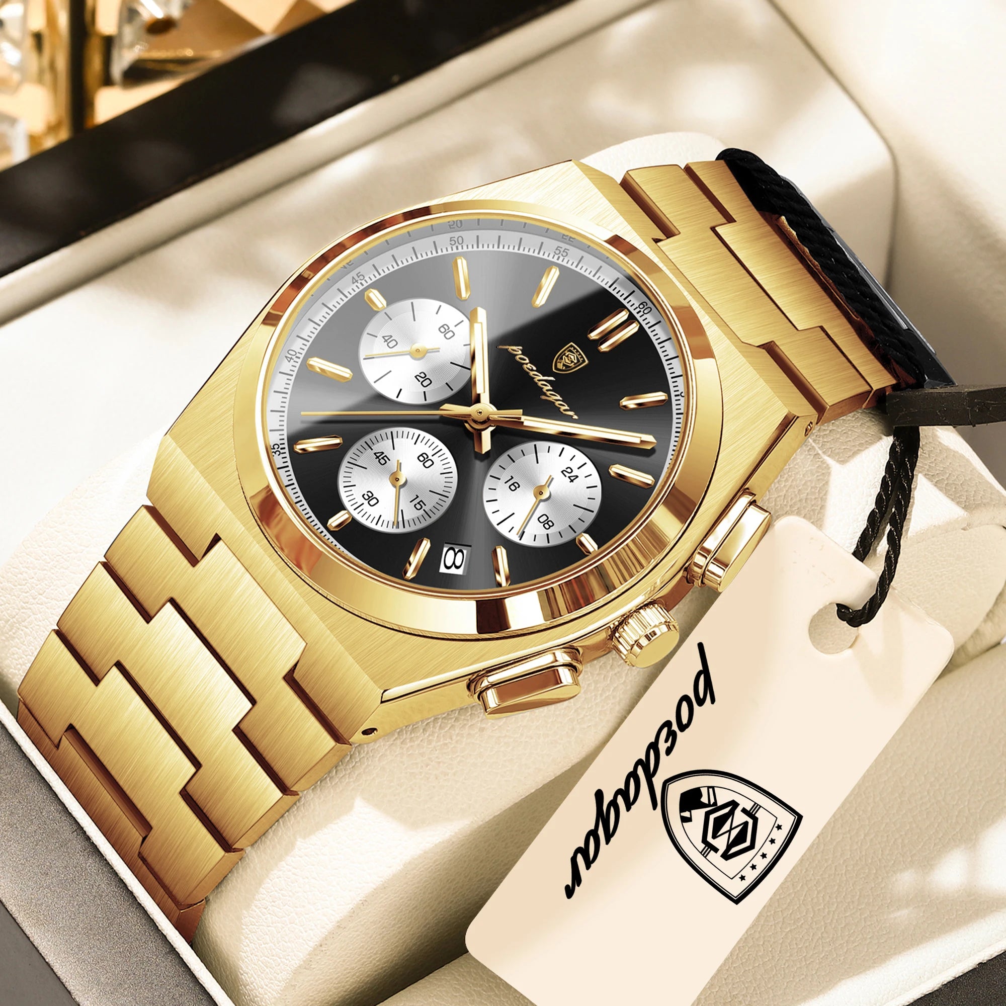 Chronograph Watch – Luminous Numberless Dial with Hidden Clasp