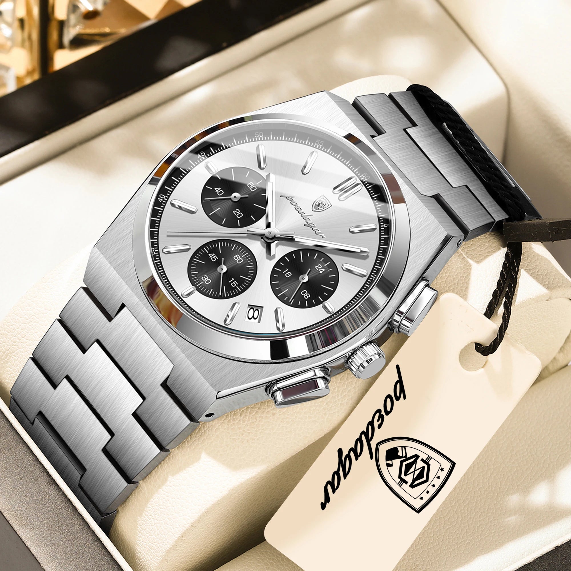 Chronograph Watch – Luminous Numberless Dial with Hidden Clasp