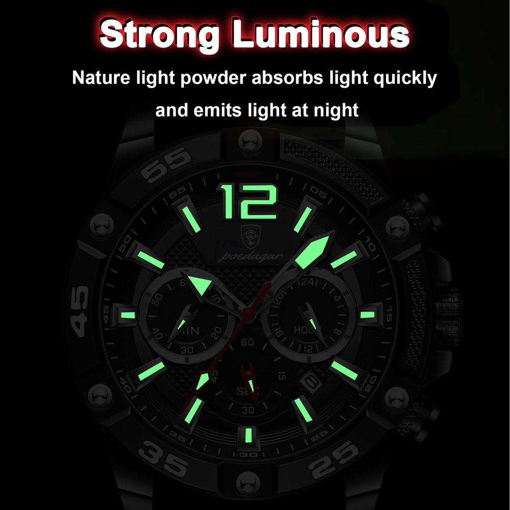 Large Chronograph Sport Watch – Luminous Dial with Silicone Strap & Date