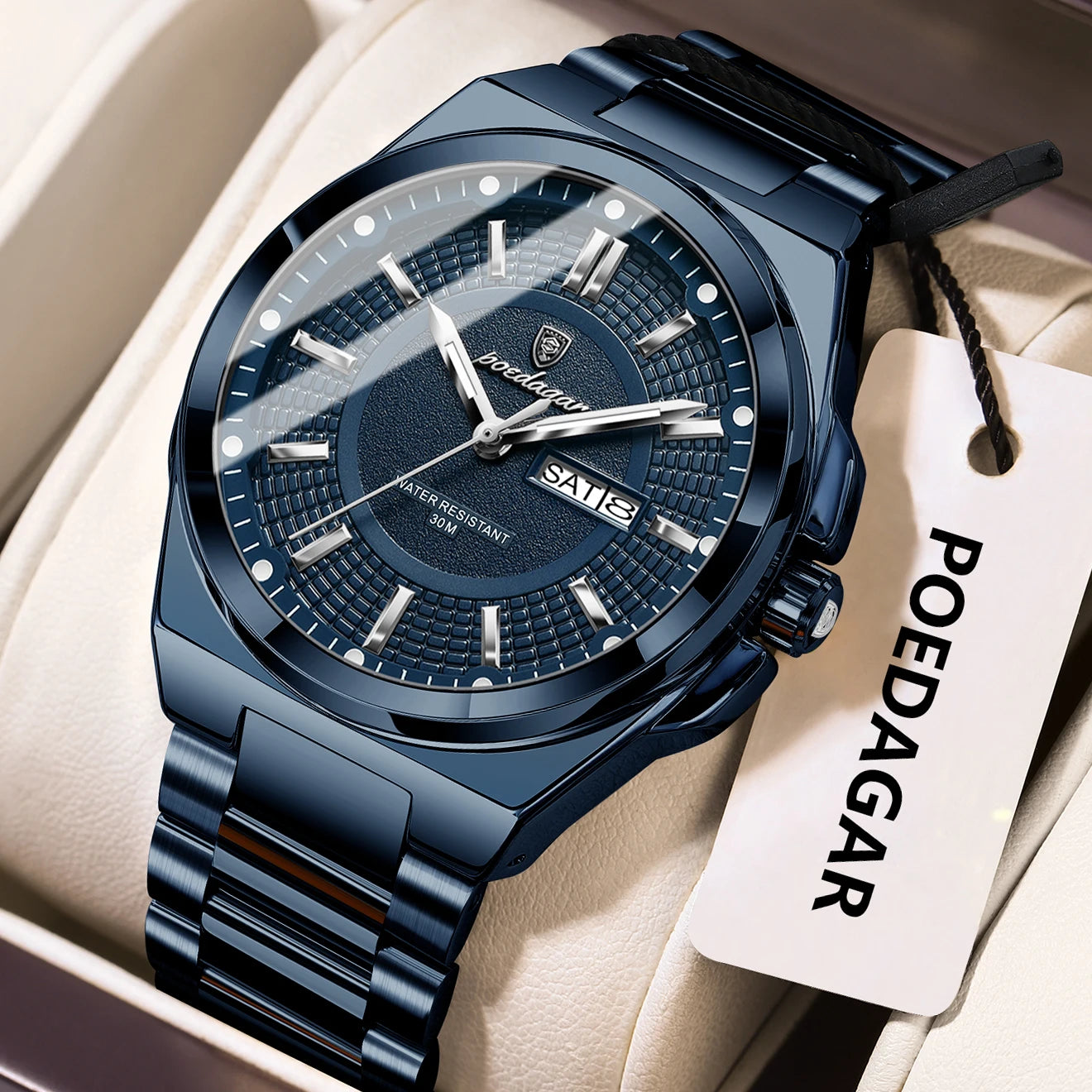Full Calendar Sport Watch – Luminous Dial with Hidden Clasp Bracelet