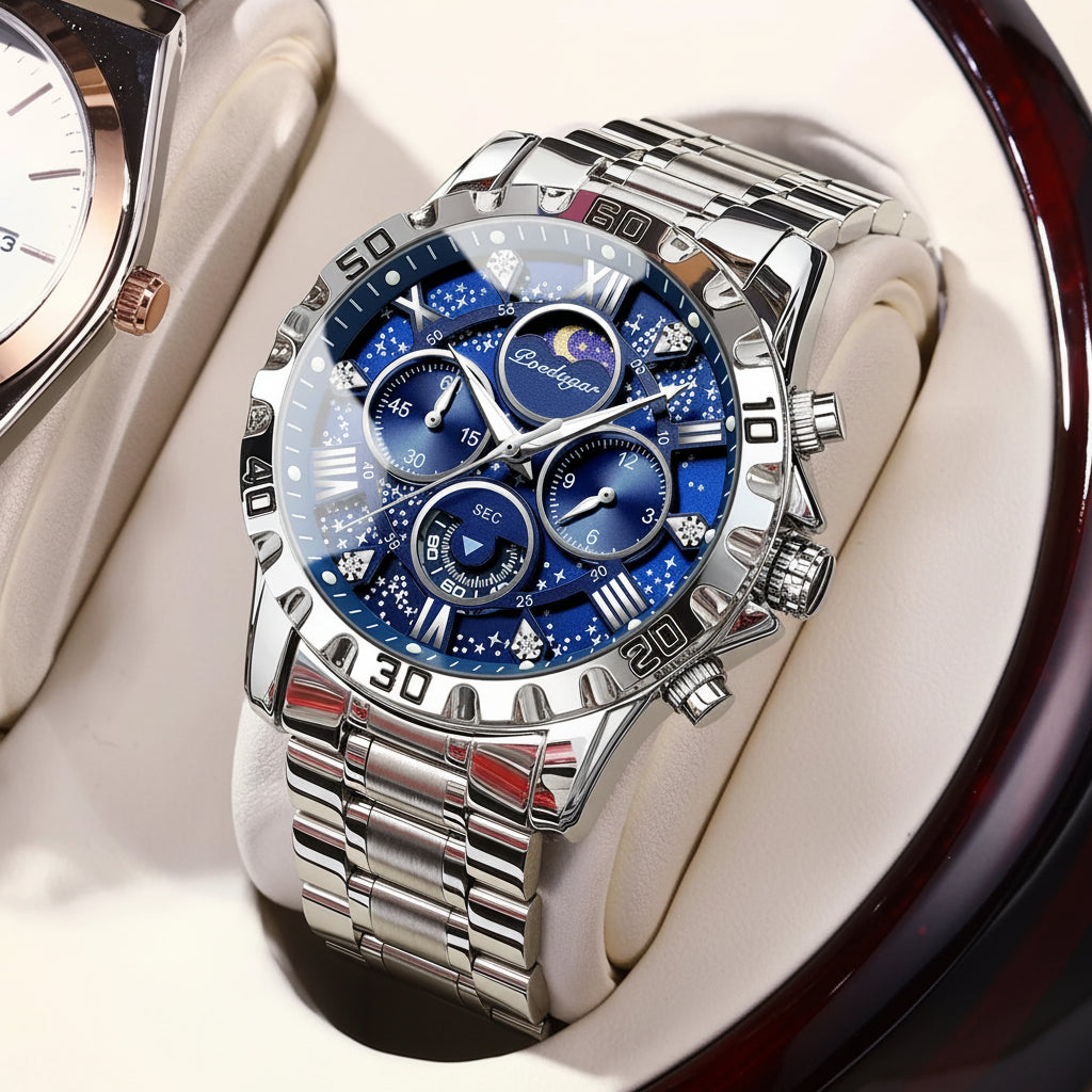 Chronograph Watch with Multiple Time Zone – Roman Numeral Dial & Sapphire Crystal