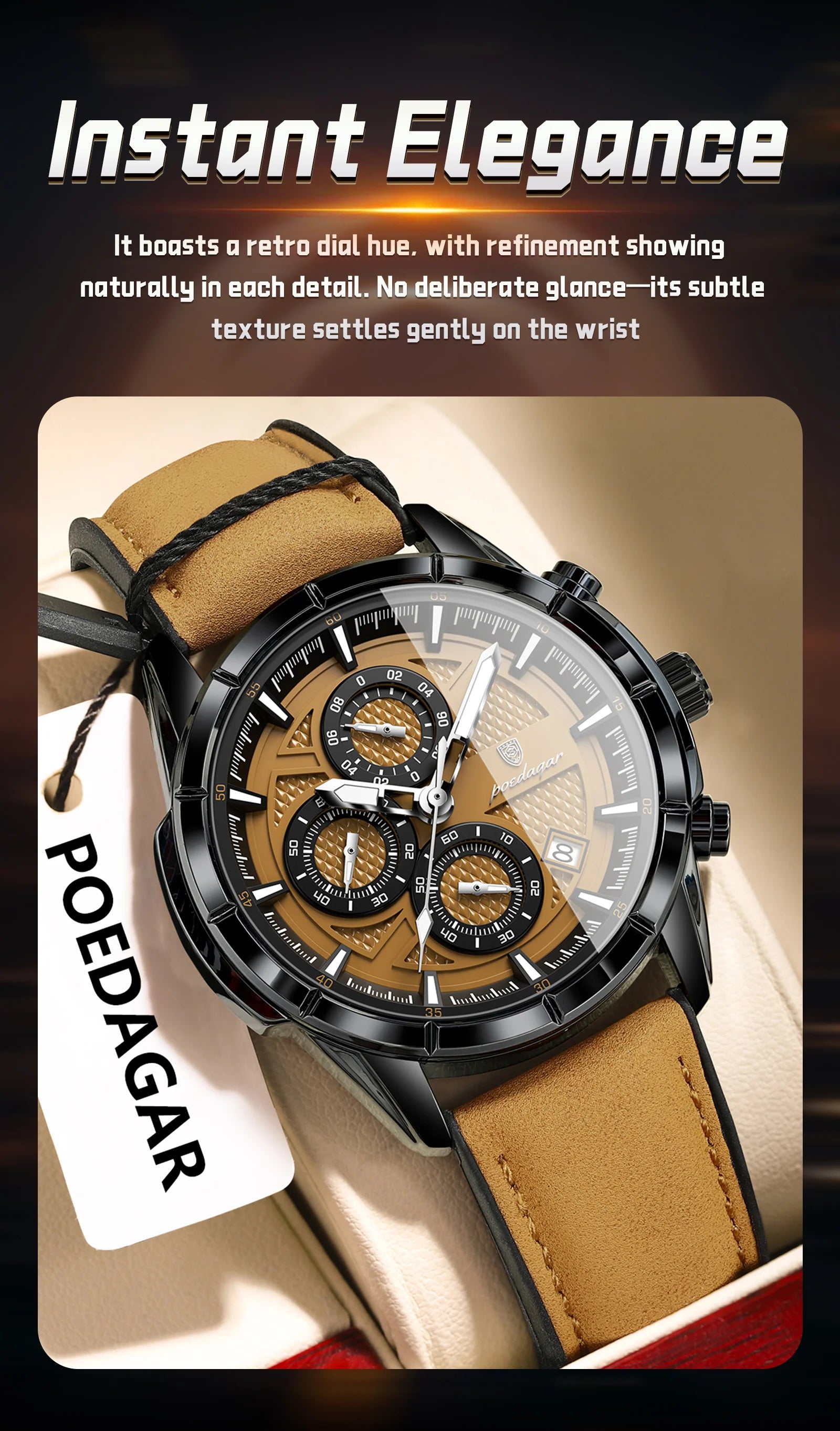 Large Chronograph Watch – Arabic Dial with Leather Strap & Date