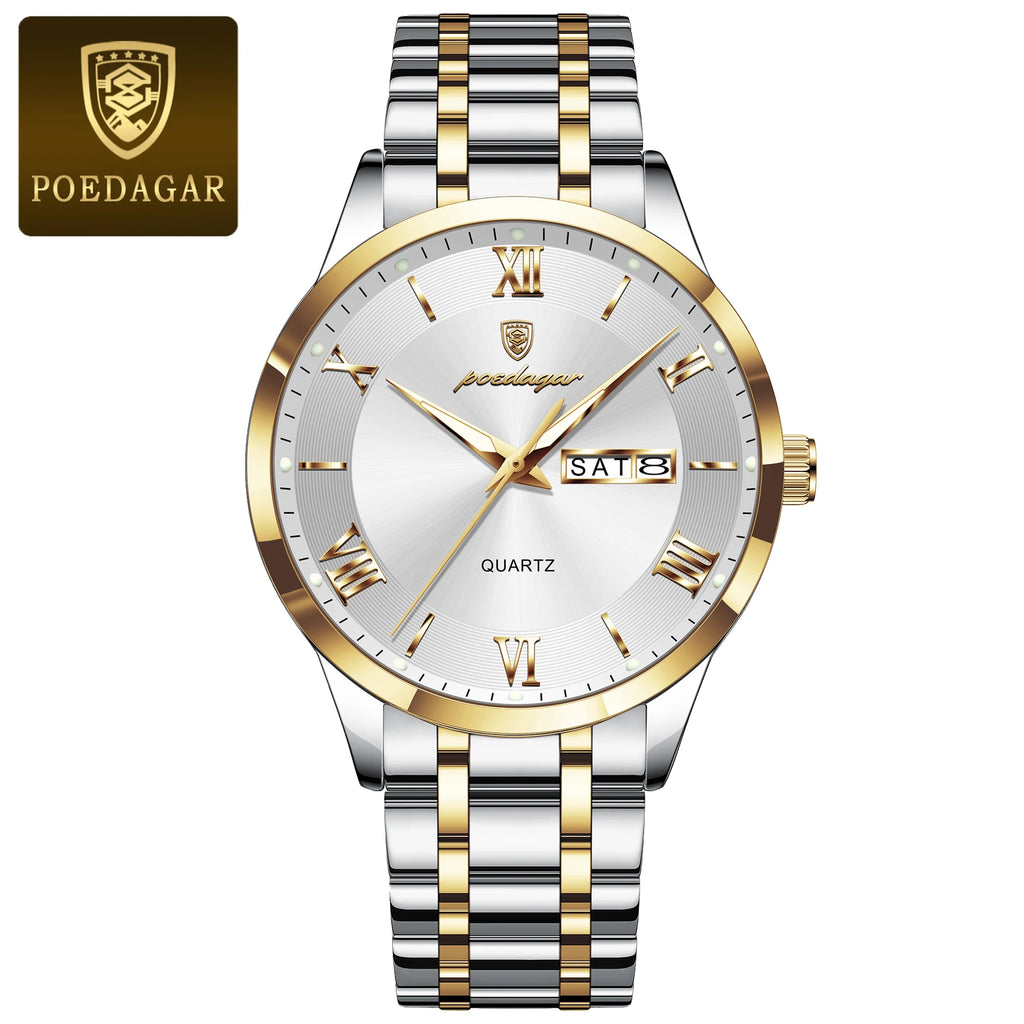 Roman Numeral Full Calendar Watch – Luminous Dial with Date, Week & Hidden Clasp