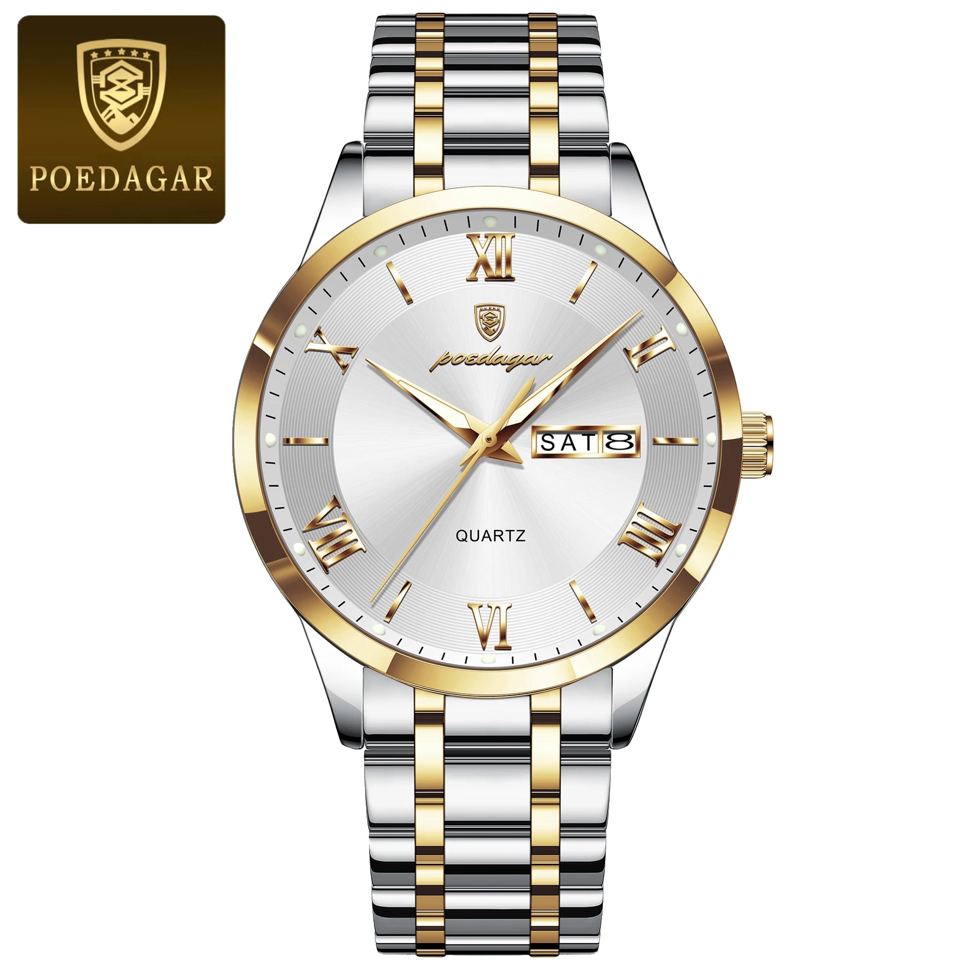 Roman Numeral Full Calendar Watch – Luminous Dial with Date, Week & Hidden Clasp