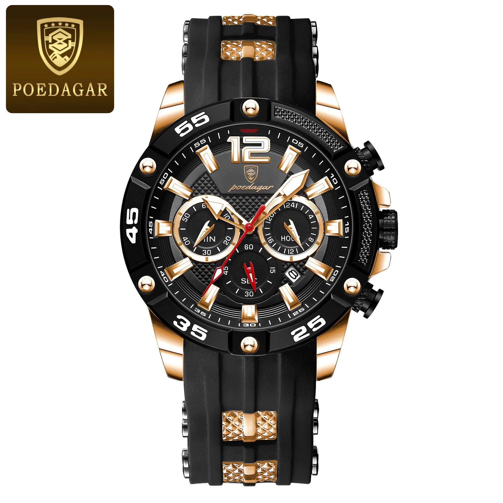 Large Chronograph Sport Watch – Luminous Dial with Silicone Strap & Date