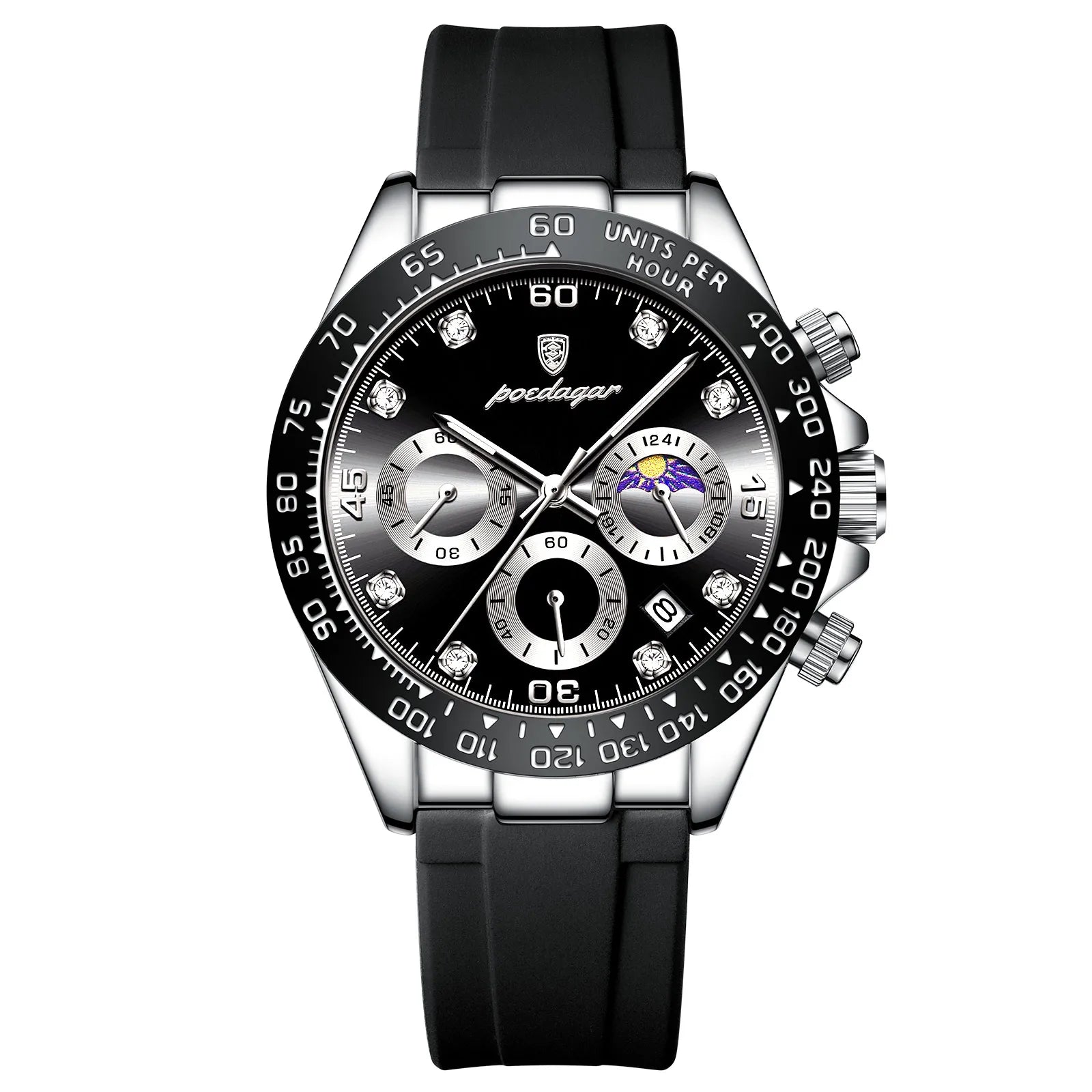 Chronograph Watch with Bamboo Strap – Luminous Dial & Date