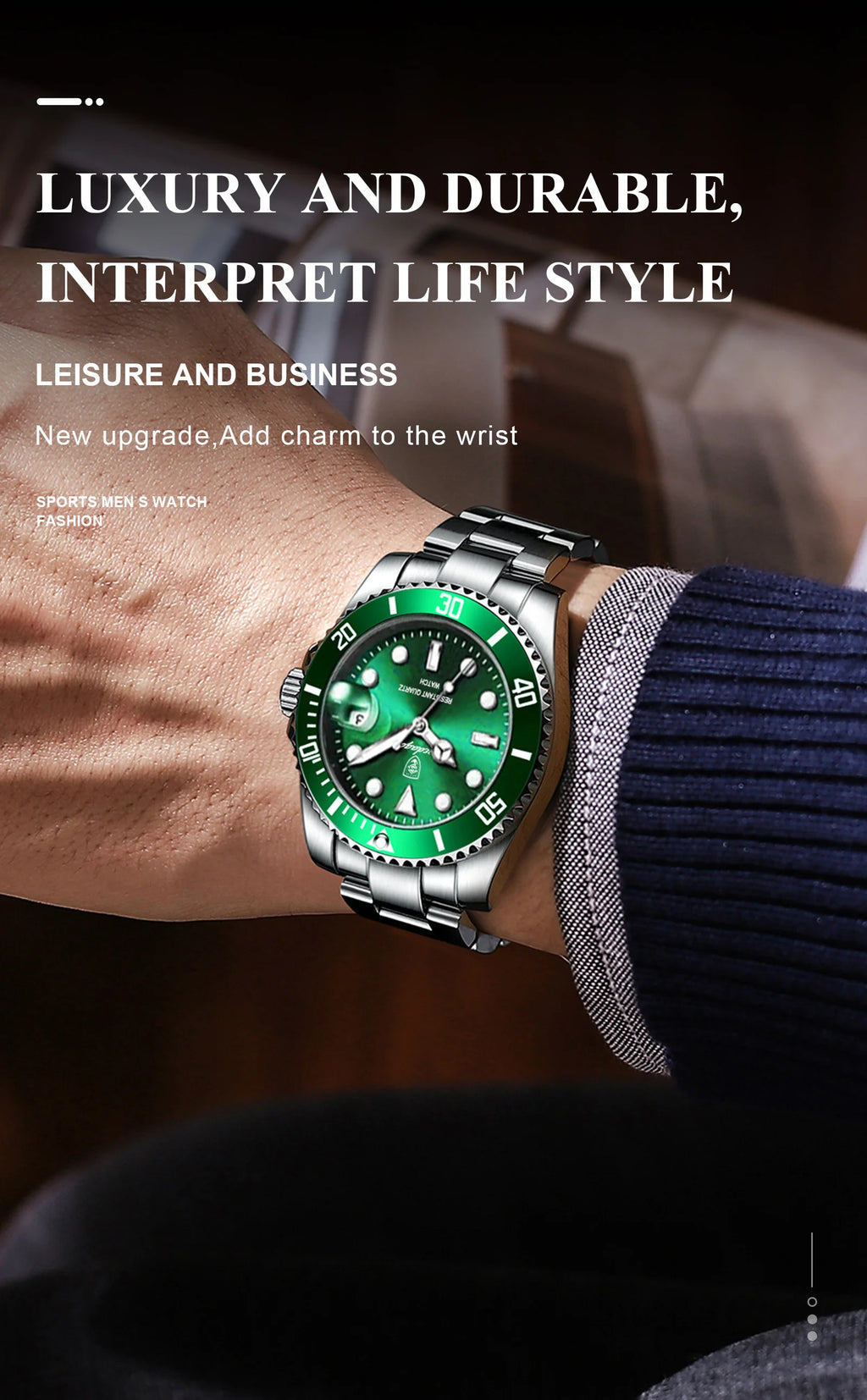 Full Calendar Business Watch – Luminous Dial with Stainless Steel Bracelet