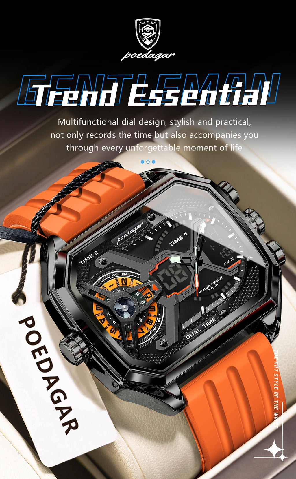 LED Chronograph Sport Watch – Dual Time & Alarm with Silicone Strap