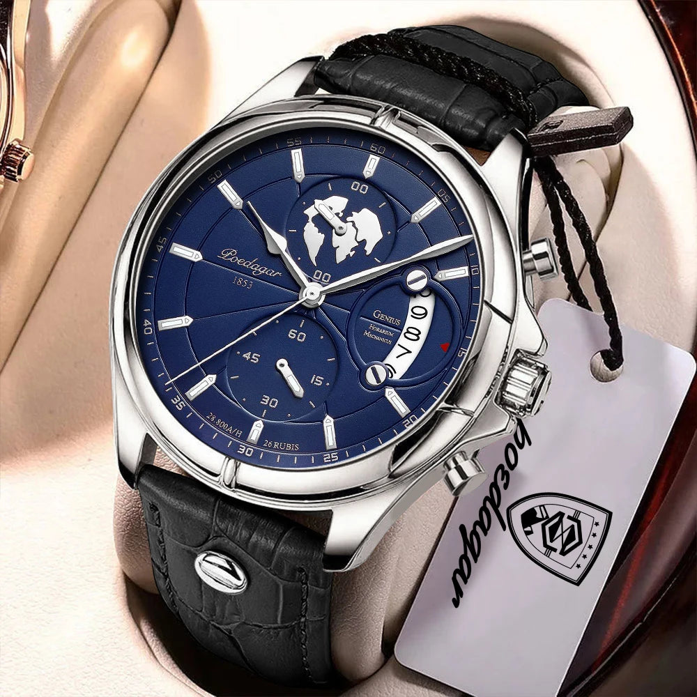 Chronograph Date Watch – Leather Strap with Numberless Dial