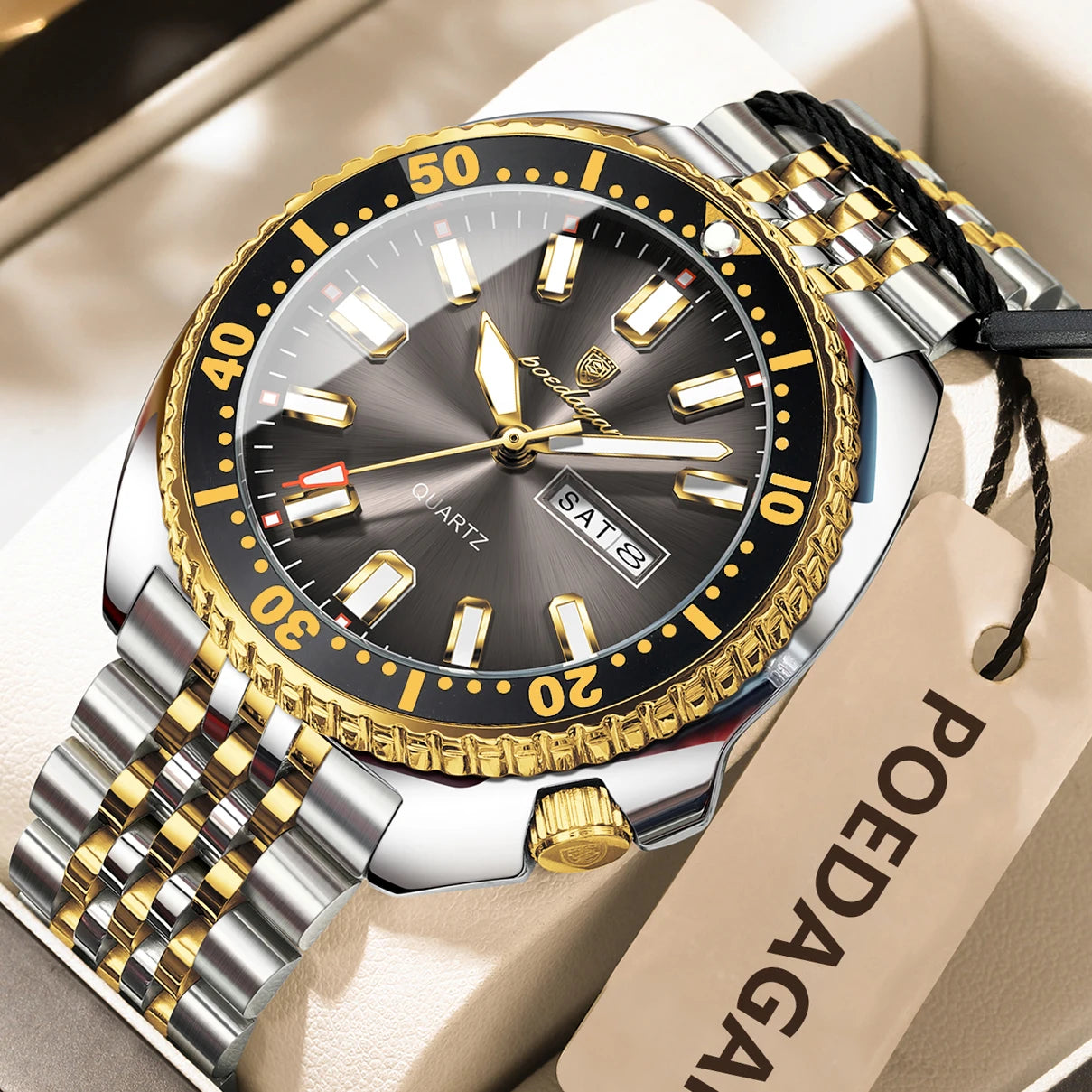 Large Full Calendar Watch – Luminous Dial with Hidden Clasp Bracelet