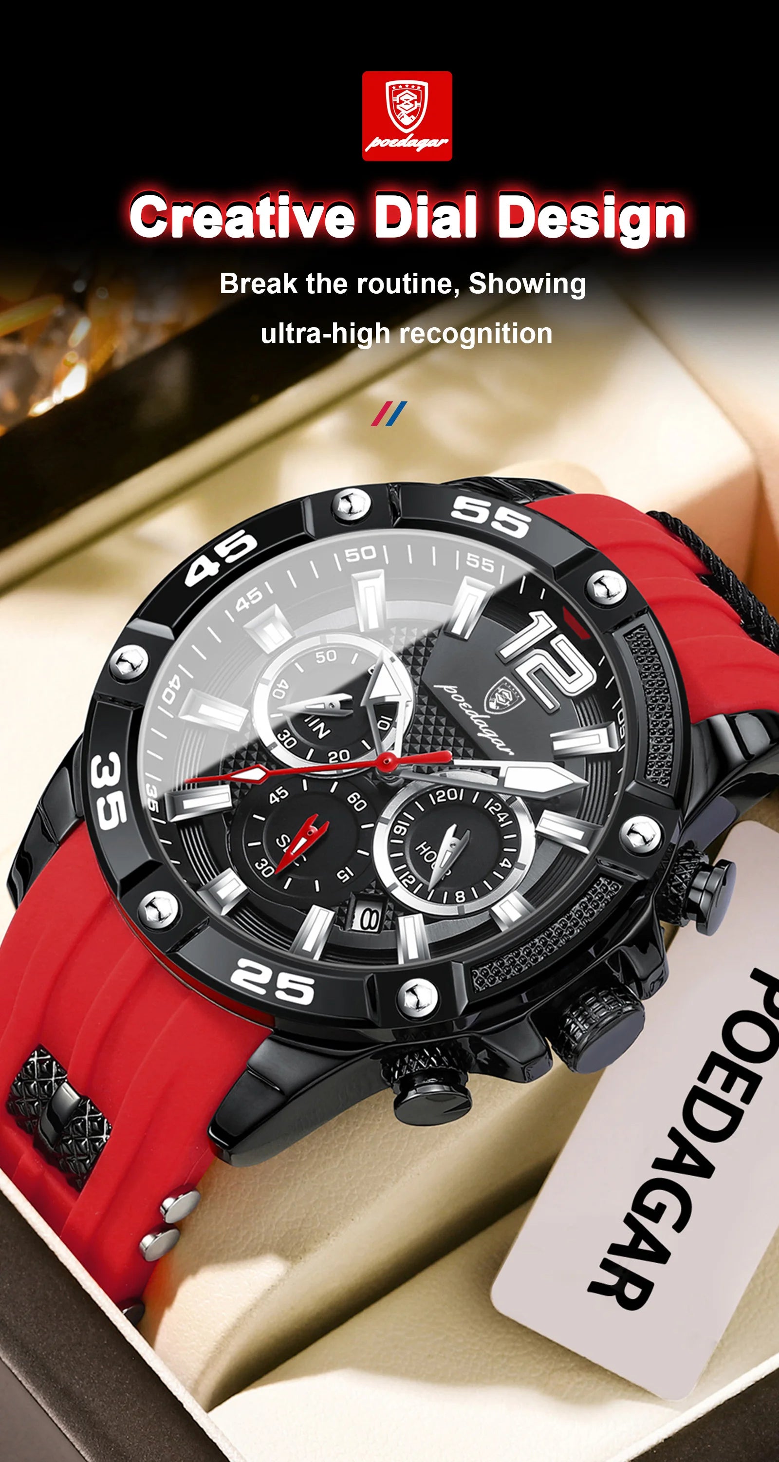 Large Chronograph Sport Watch – Luminous Dial with Silicone Strap & Date