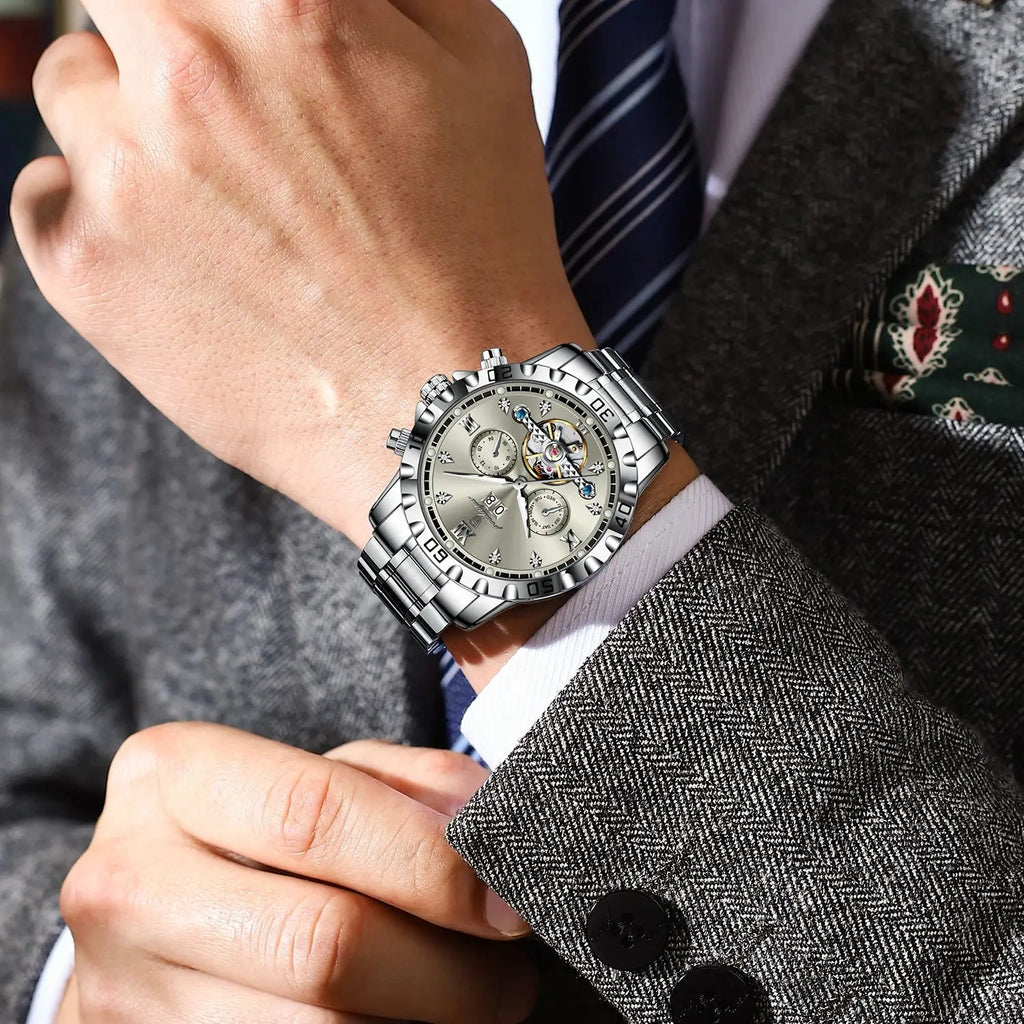 Automatic Tourbillon Style Watch – Sapphire Crystal with Week Display & Hidden Clasp