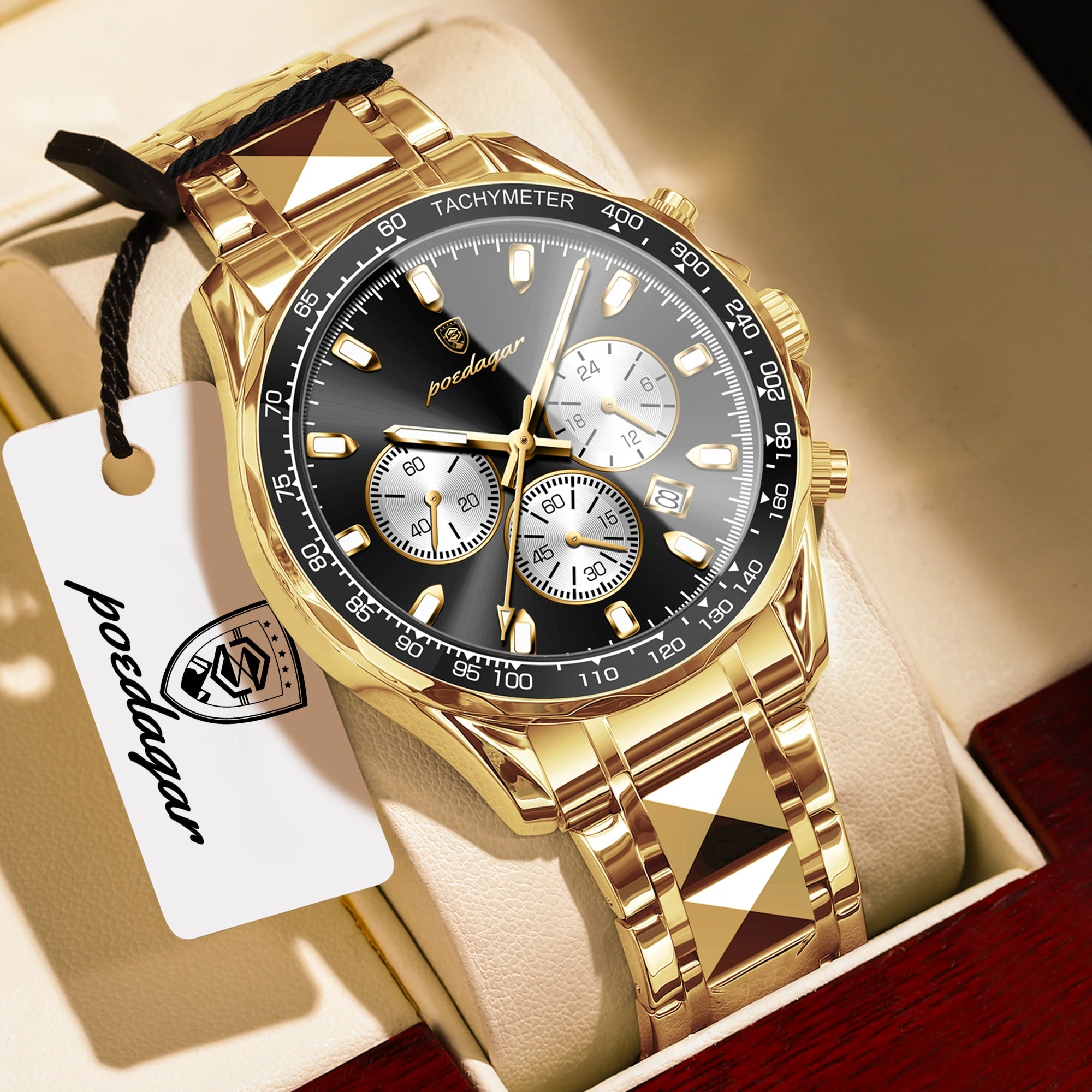 Chronograph Business Watch – Luminous Numberless Dial with Hidden Clasp Bracelet