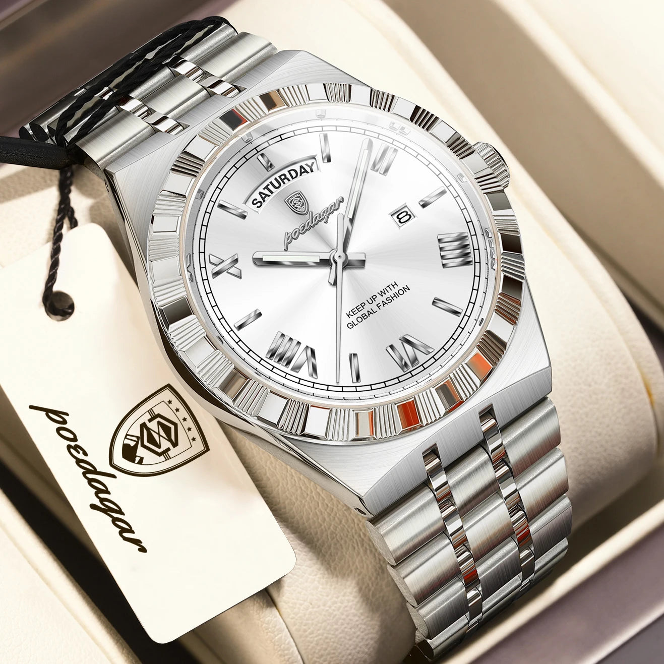 Full Calendar Business Watch – Roman Numeral Dial with Hidden Clasp