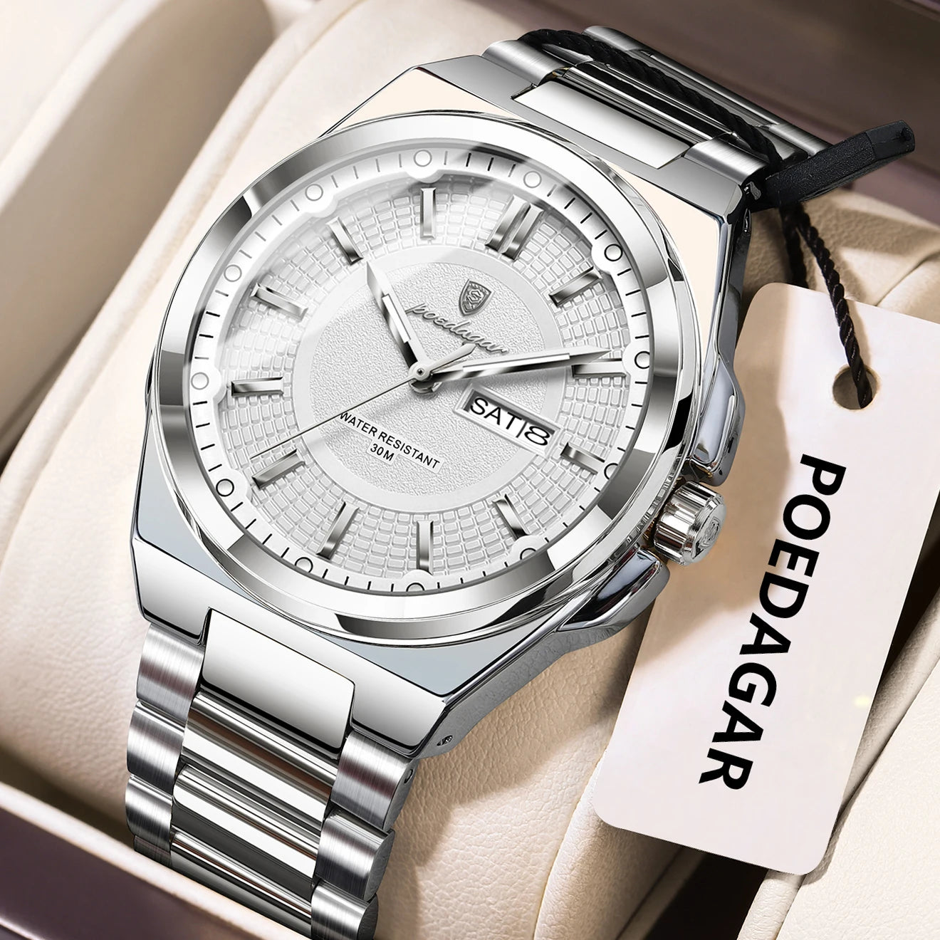 Full Calendar Sport Watch – Luminous Dial with Hidden Clasp Bracelet