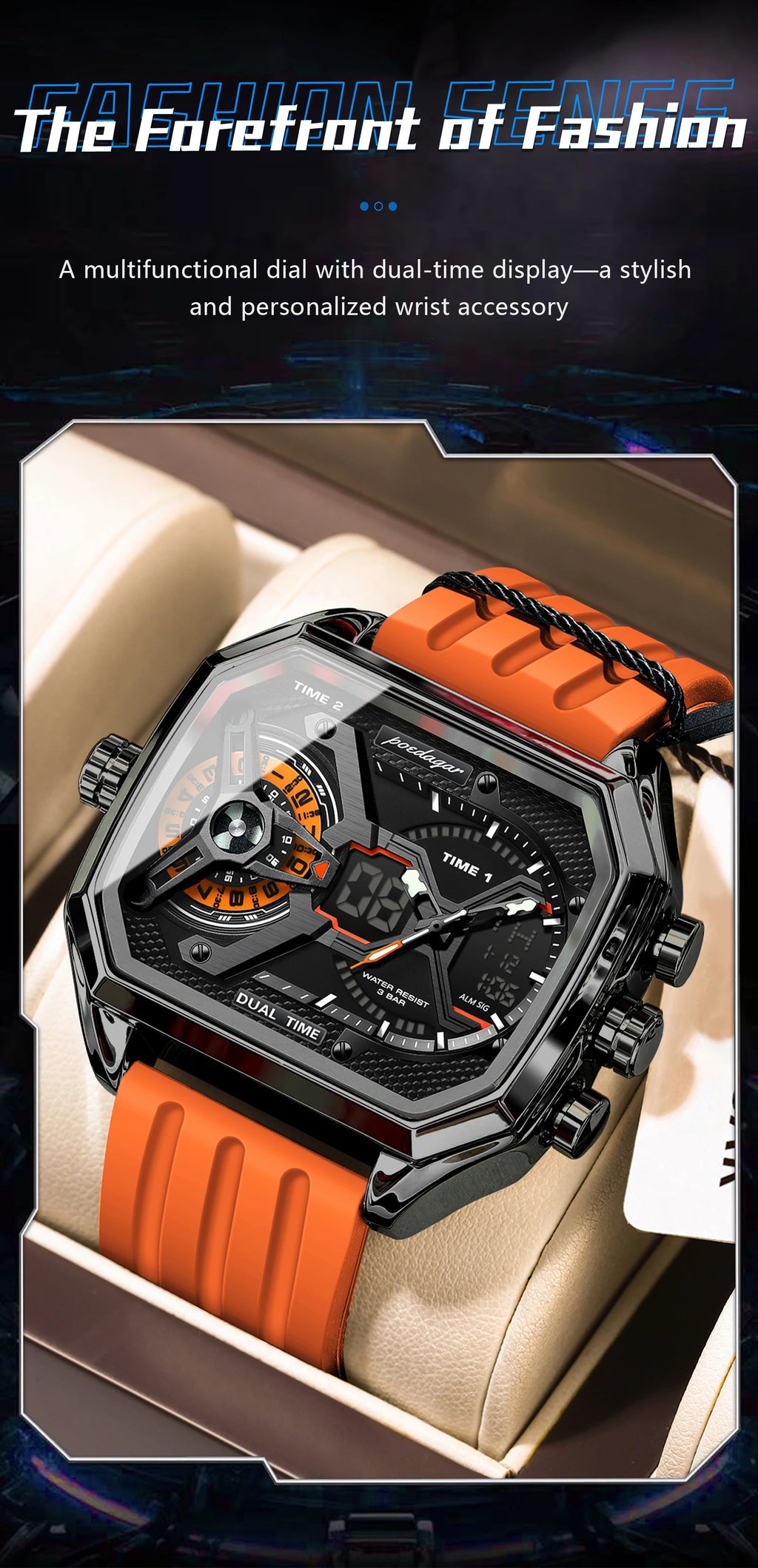 LED Chronograph Sport Watch – Dual Time & Alarm with Silicone Strap